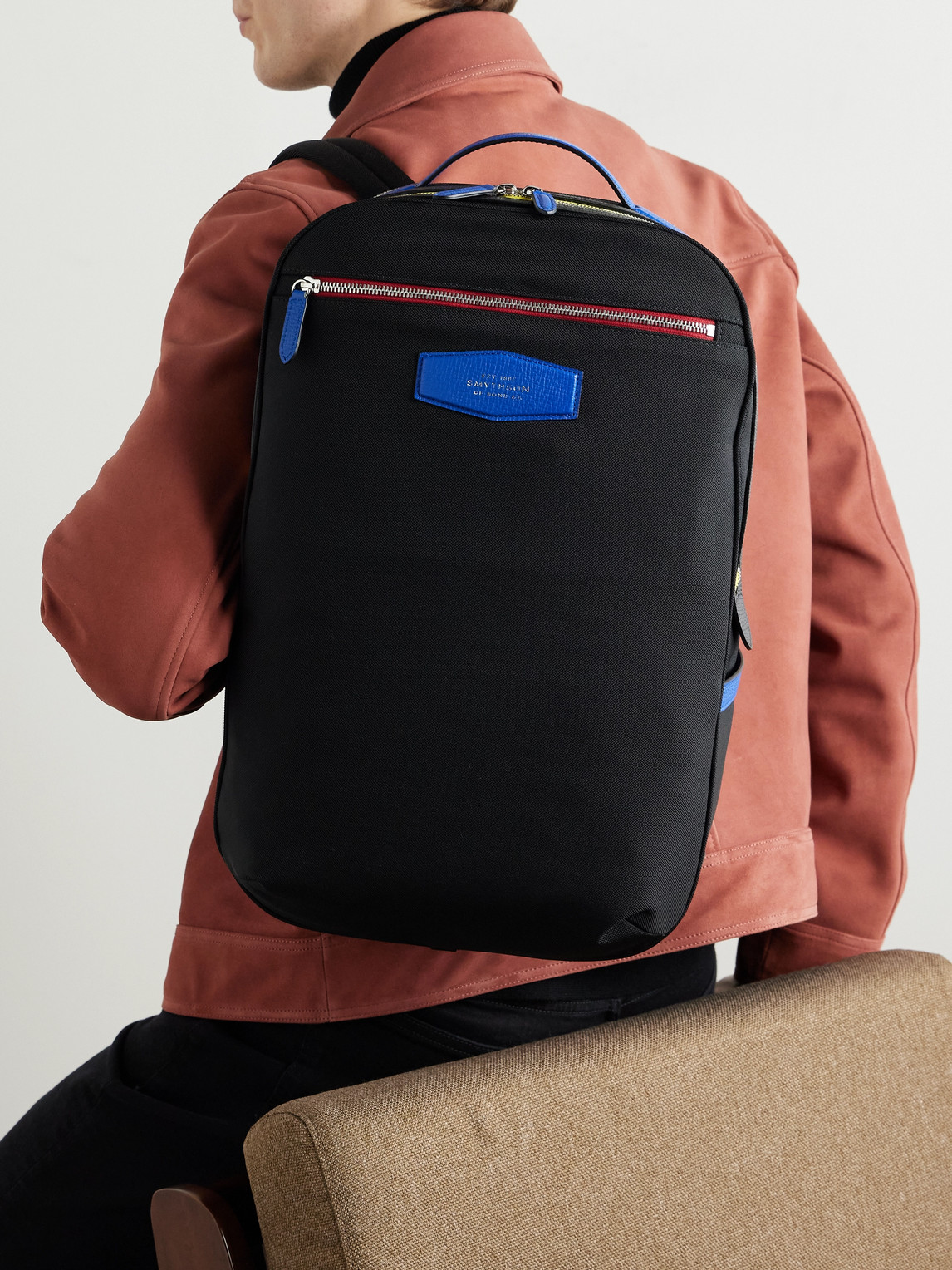 Shop Smythson Norton Leather-trimmed Econyl® Backpack In Black