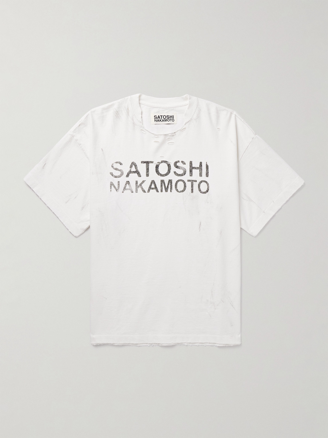 Satoshi Nakamoto Luke Distressed Logo-print Cotton-jersey T-shirt In White