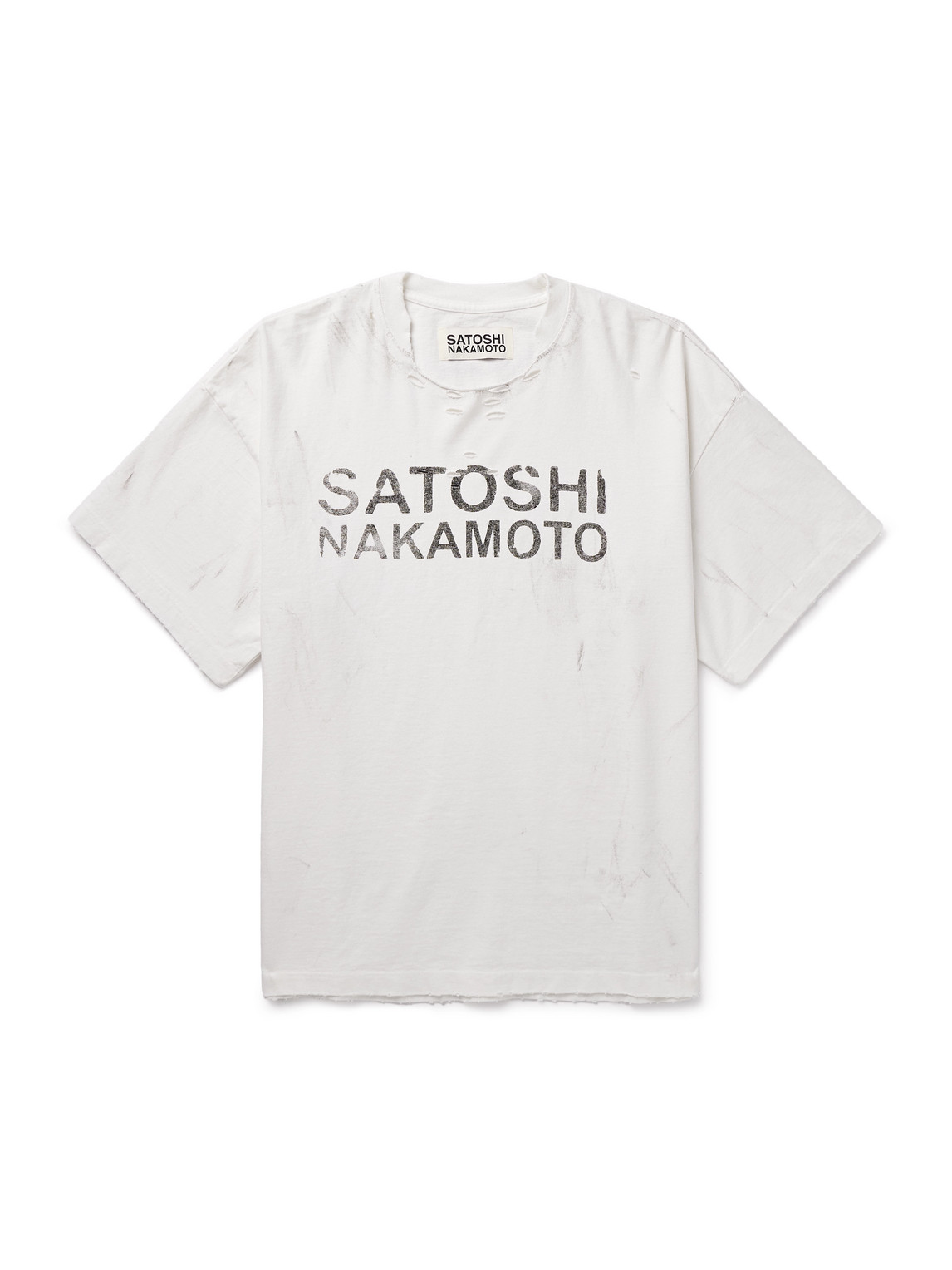 Satoshi Nakamoto Luke Distressed Logo-print Cotton-jersey T-shirt In White