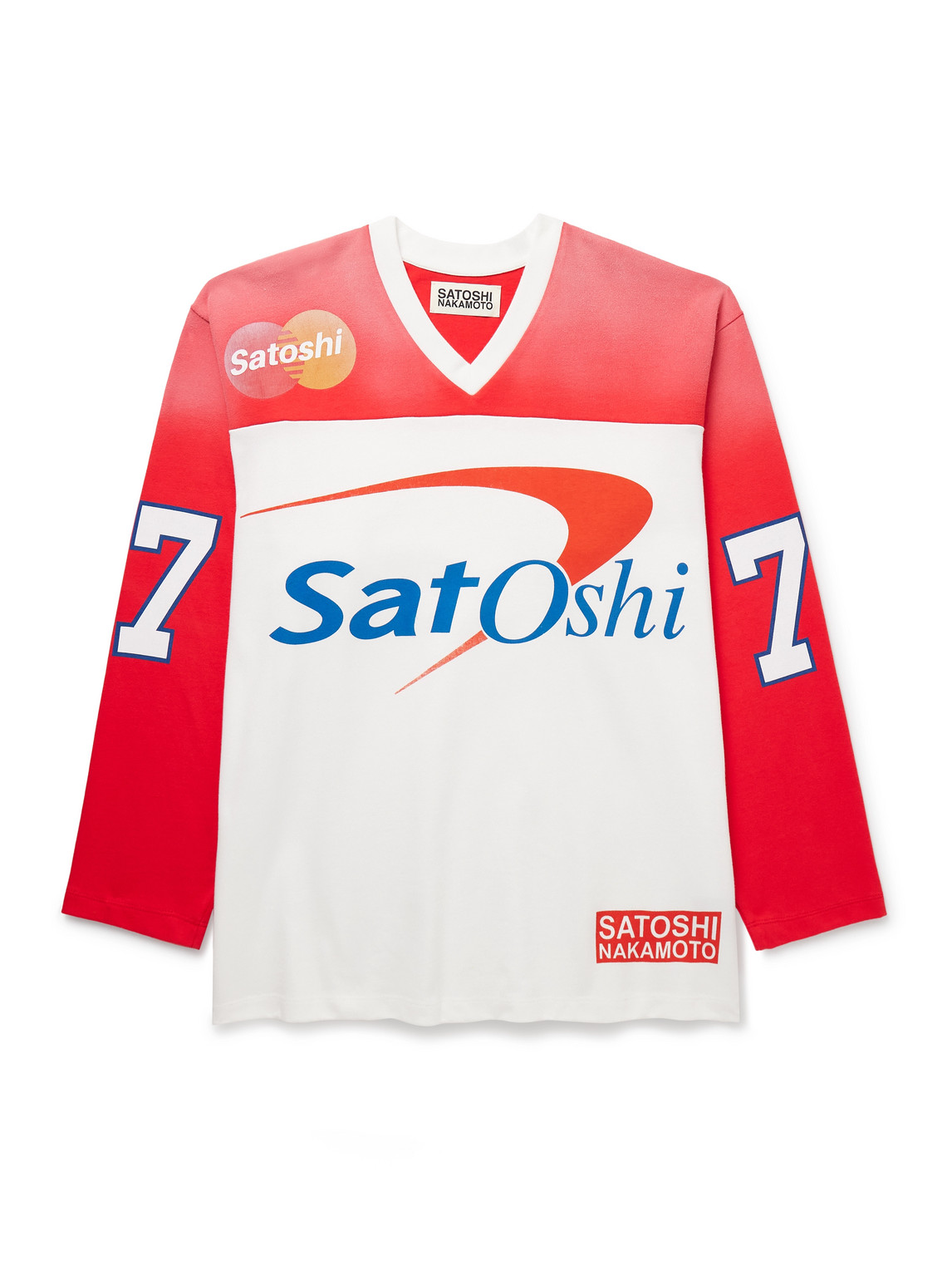Bank of Satoshi Panelled Logo-Print Cotton-Jersey T-Shirt
