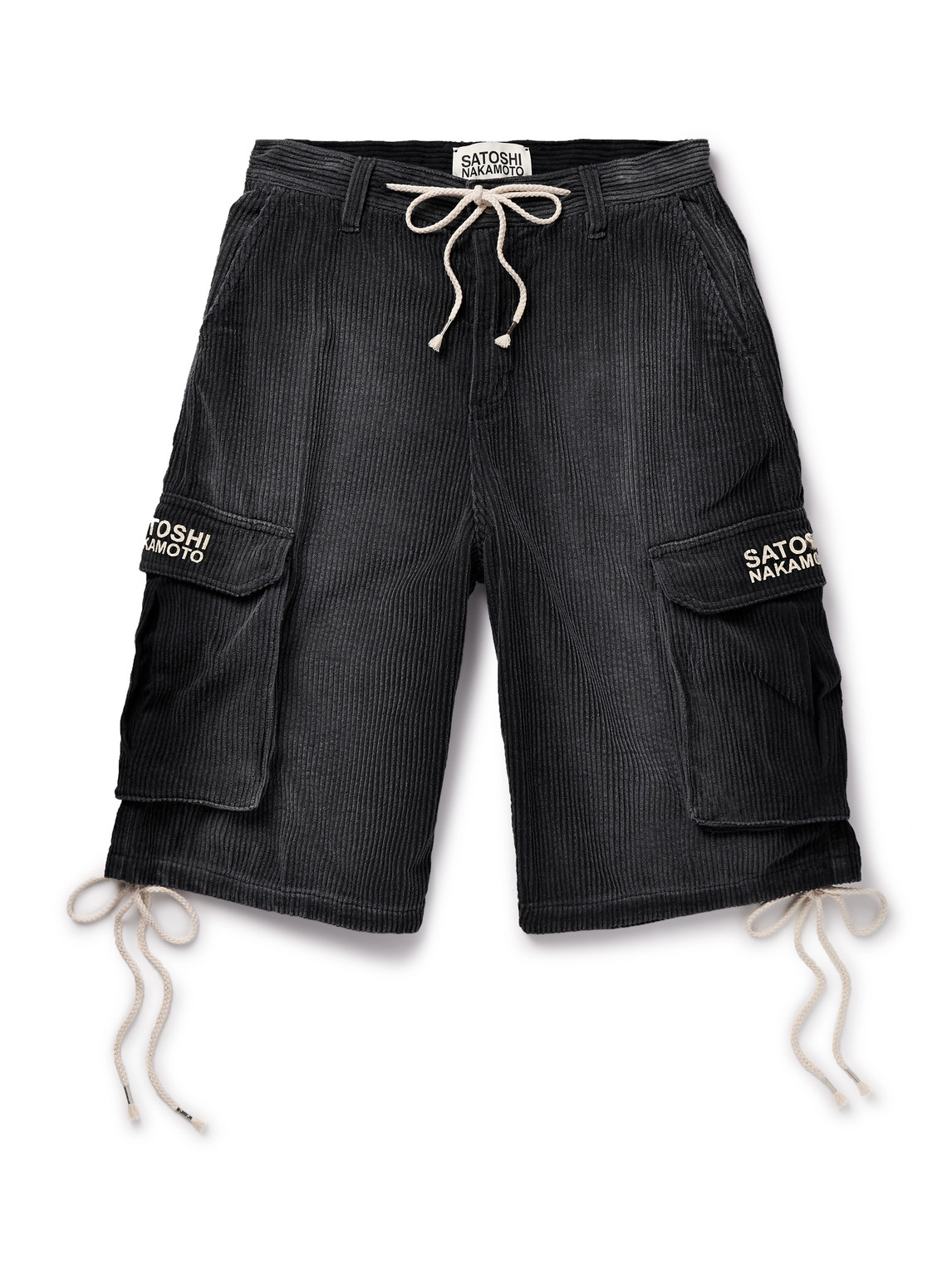 Staight-Leg Logo-Print Cotton-Corduroy Drawstring Shorts