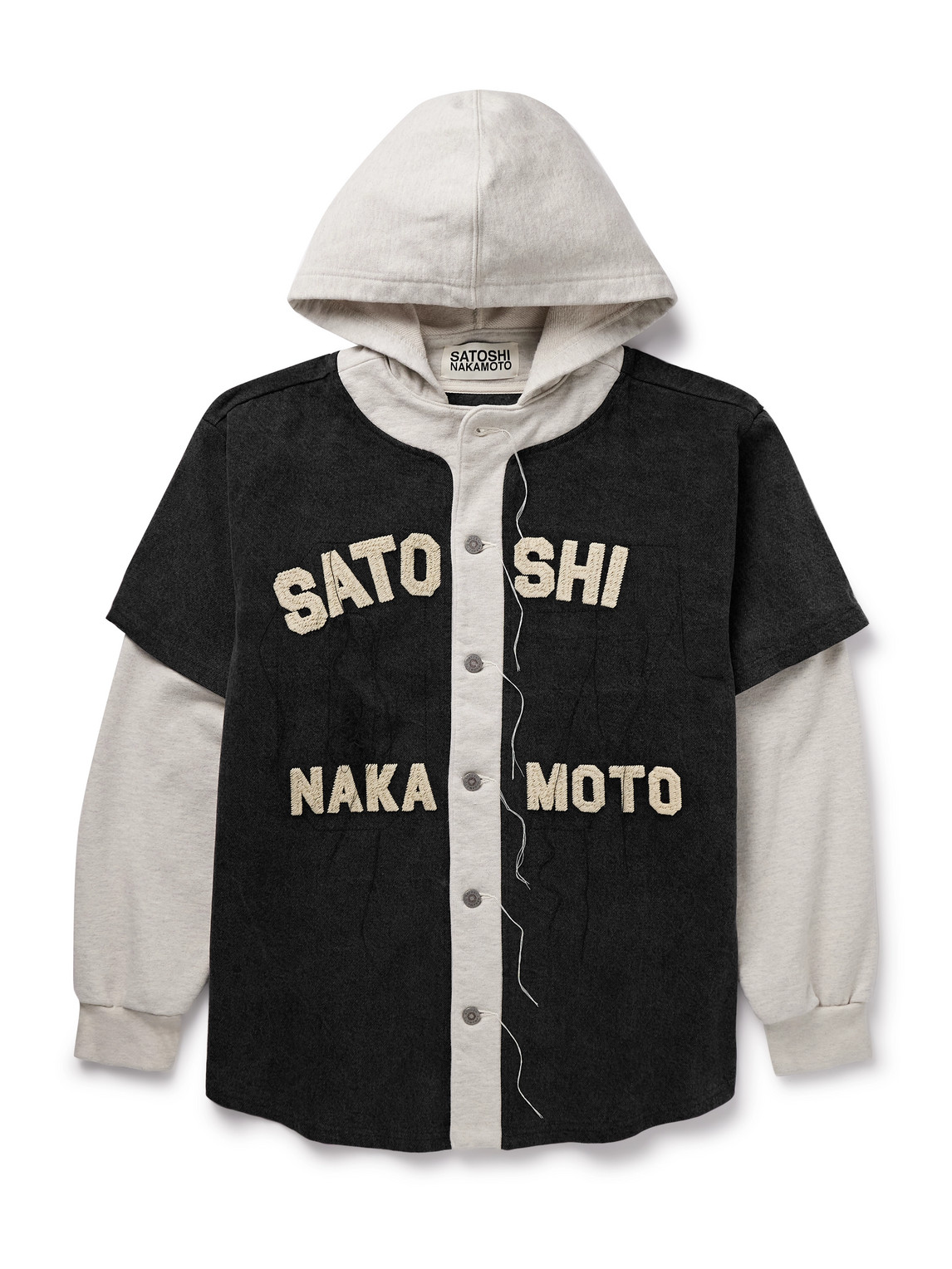 Distressed Cotton Jersey-Trimmed Denim Hooded Jacket