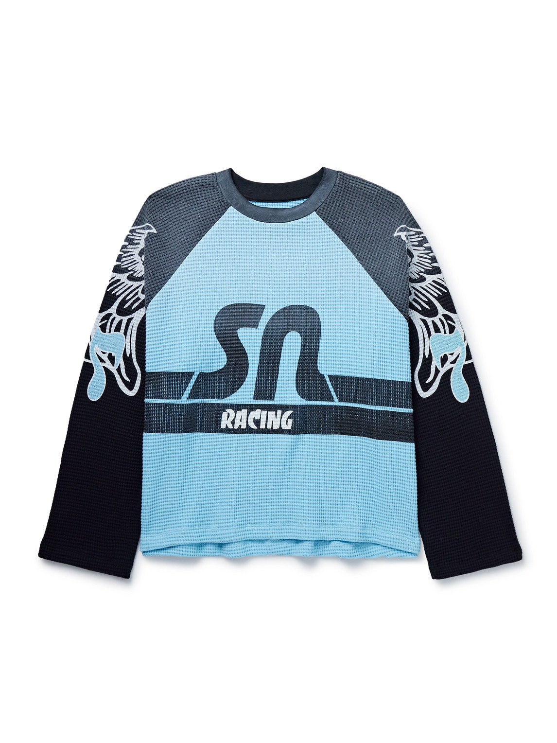 Satoshi Wings Colour-Block Printed Waffle-Knit Cotton T-Shirt