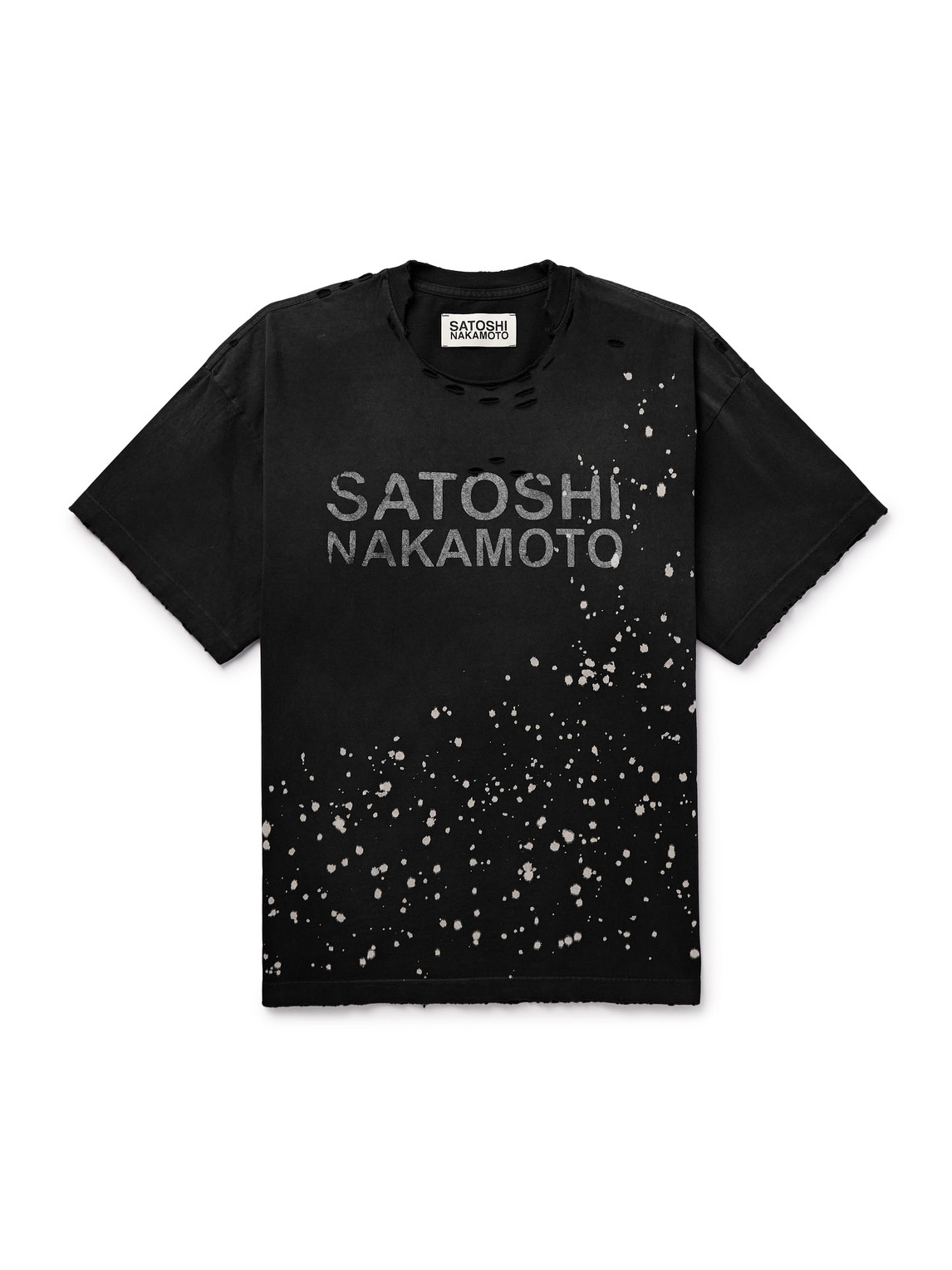Satoshi Nakamoto Luke Distressed Logo-print Cotton-jersey T-shirt In Black