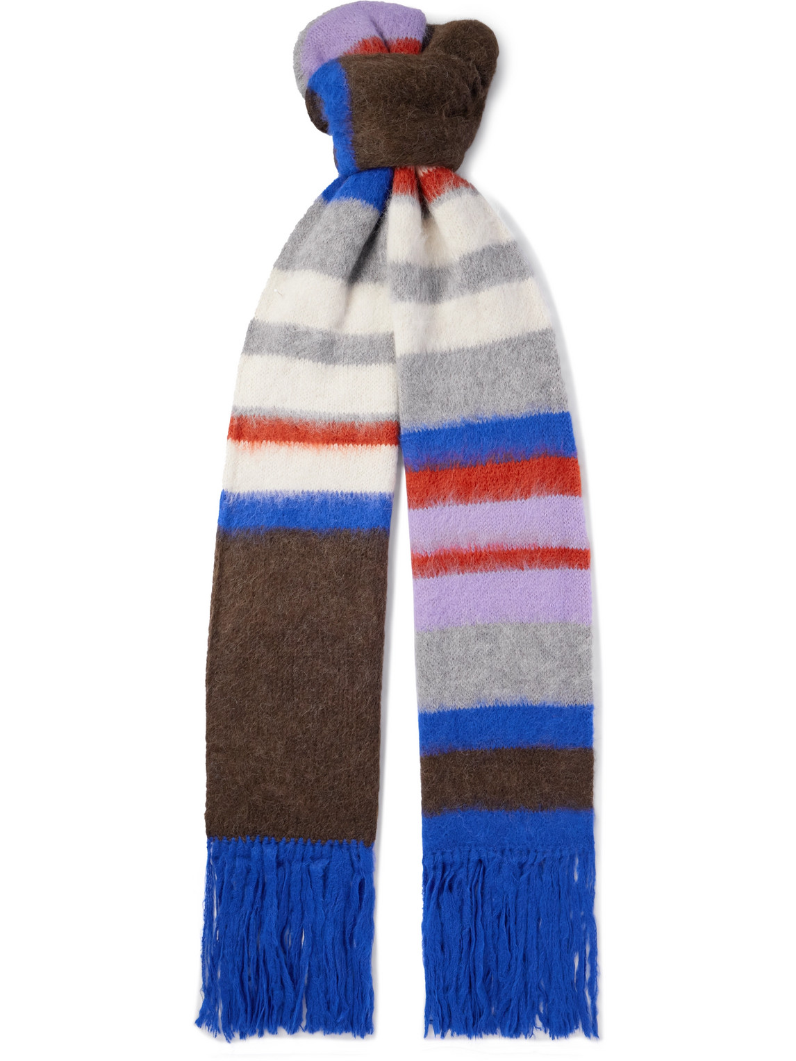 Thistle Fringed Striped Brushed Alpaca-Blend Scarf
