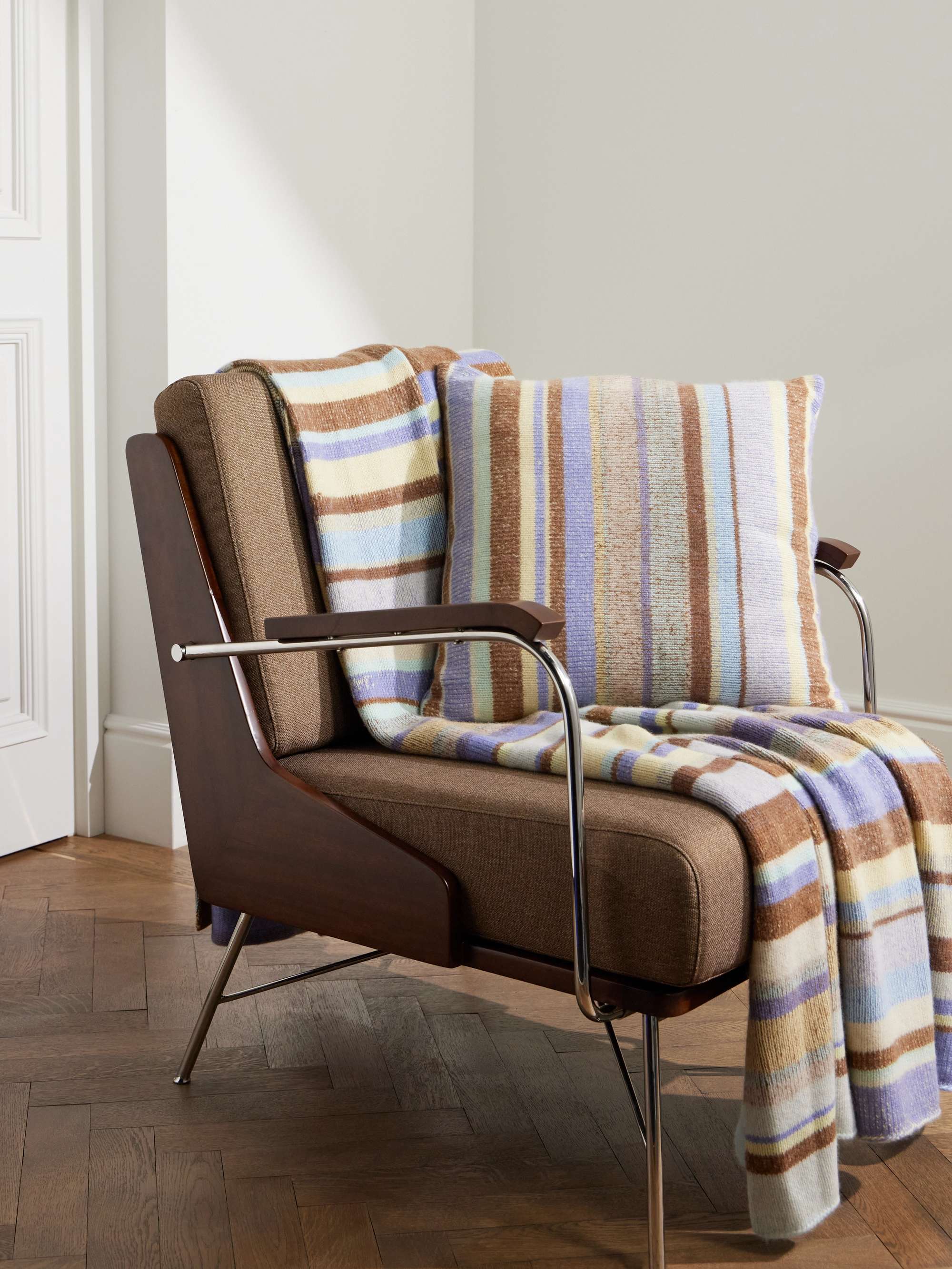 THE ELDER STATESMAN Striped Cashmere Throw Pillow