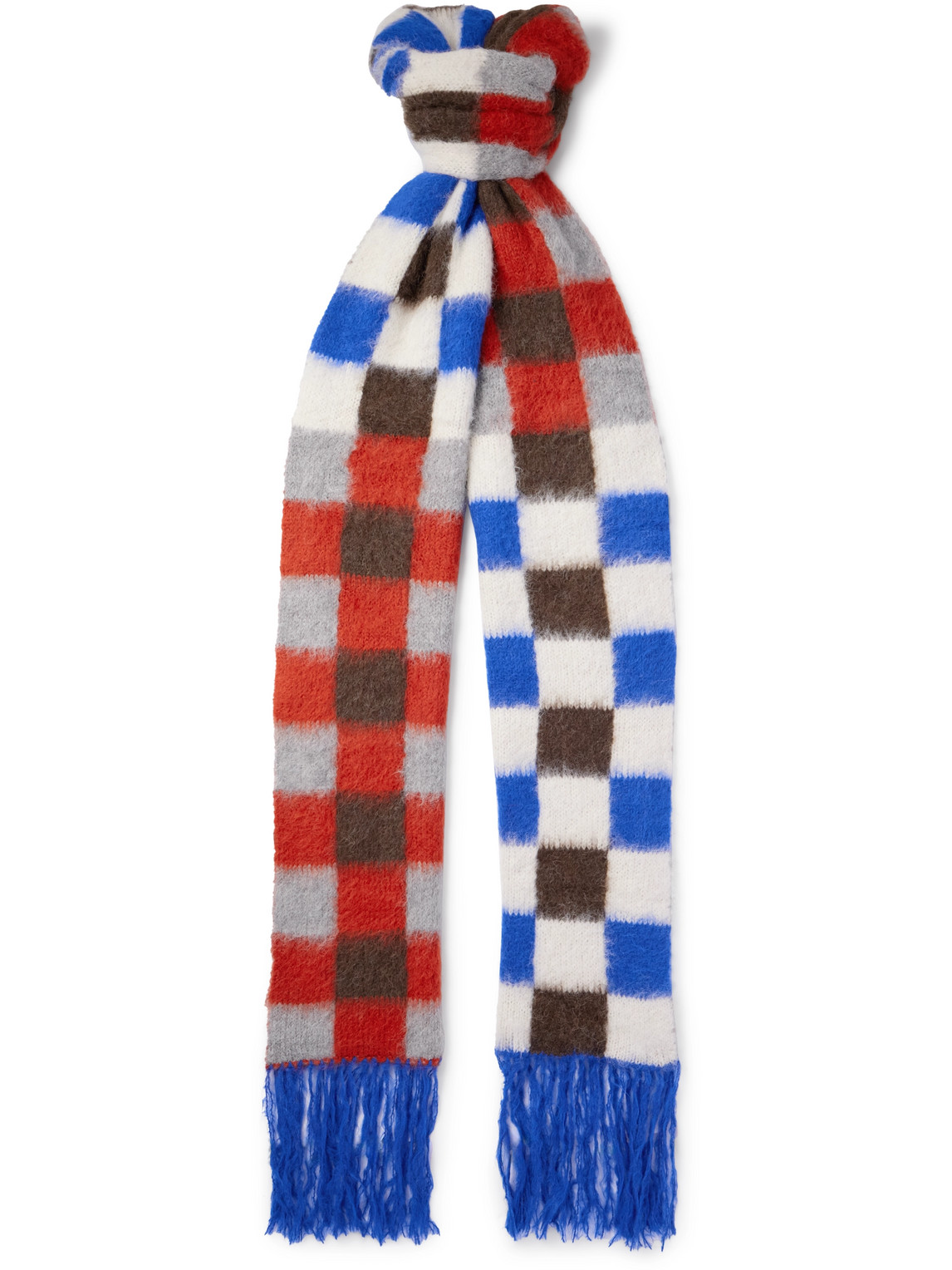 Thistle Fringed Checked Brushed Alpaca-Blend Scarf