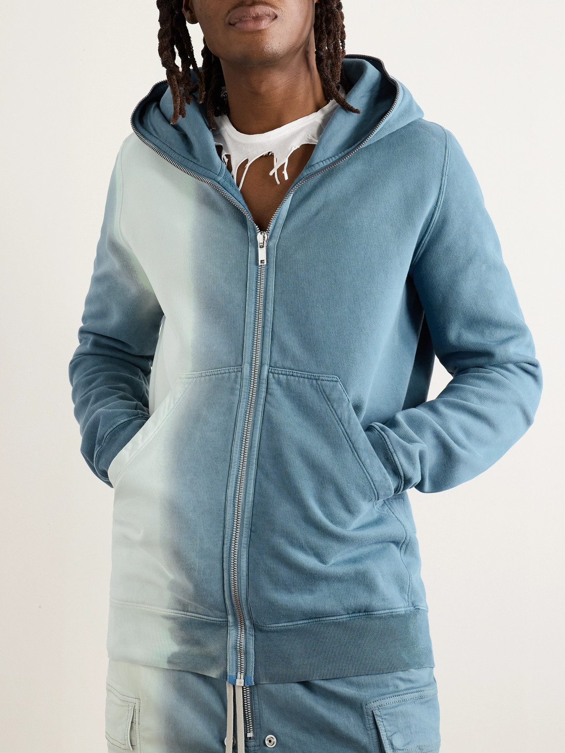 Shop Rick Owens Drkshdw Dégradé Cotton-jersey Zip-up Hoodie In Blue