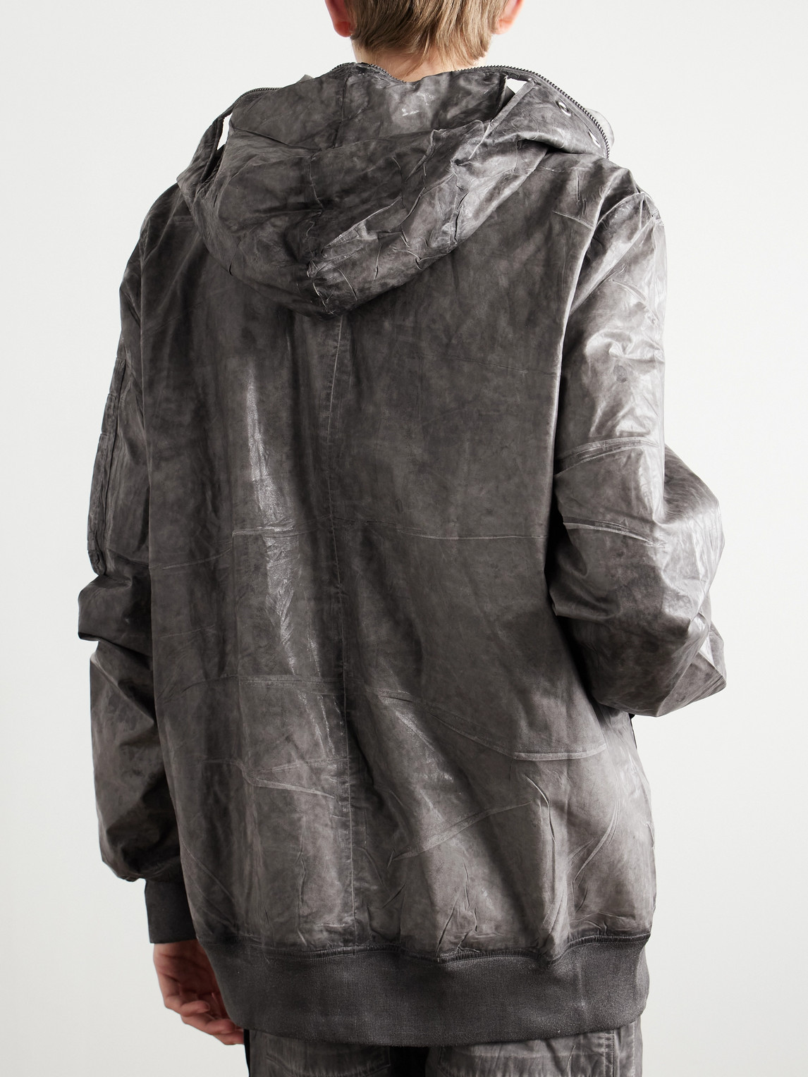 Shop Rick Owens Drkshdw Garment-dyed Foil Coated Cotton-poplin Hooded Bomber Jacket In Gray