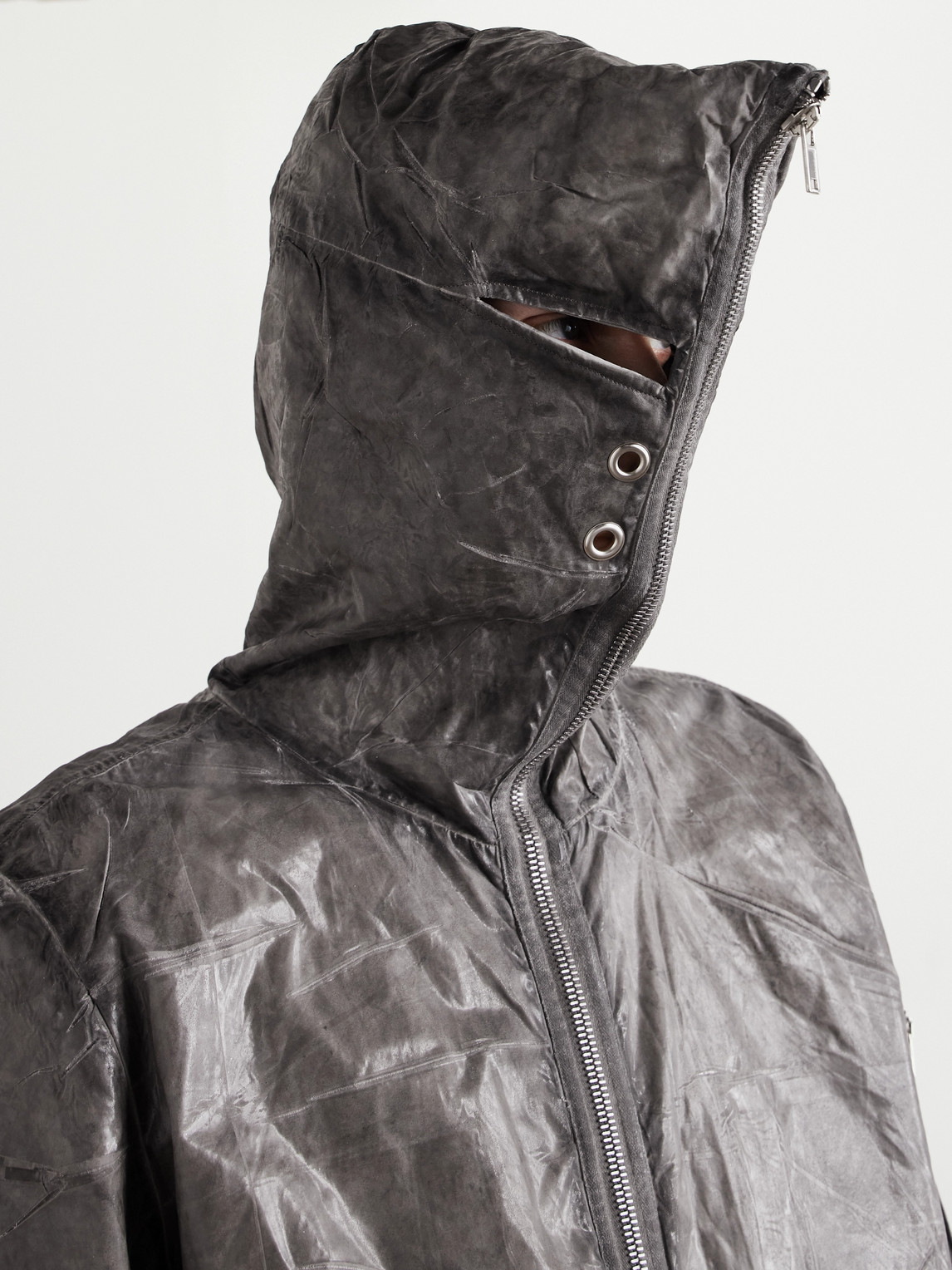 Shop Rick Owens Drkshdw Garment-dyed Foil Coated Cotton-poplin Hooded Bomber Jacket In Gray