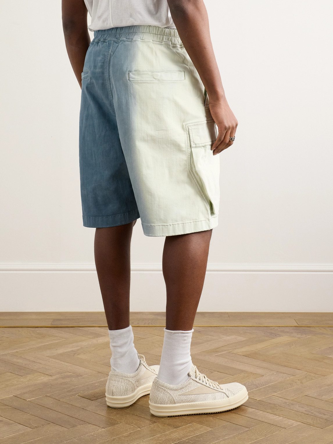 Shop Rick Owens Drkshdw Wide-leg Dégradé Denim Drawstring Cargo Shorts In Blue