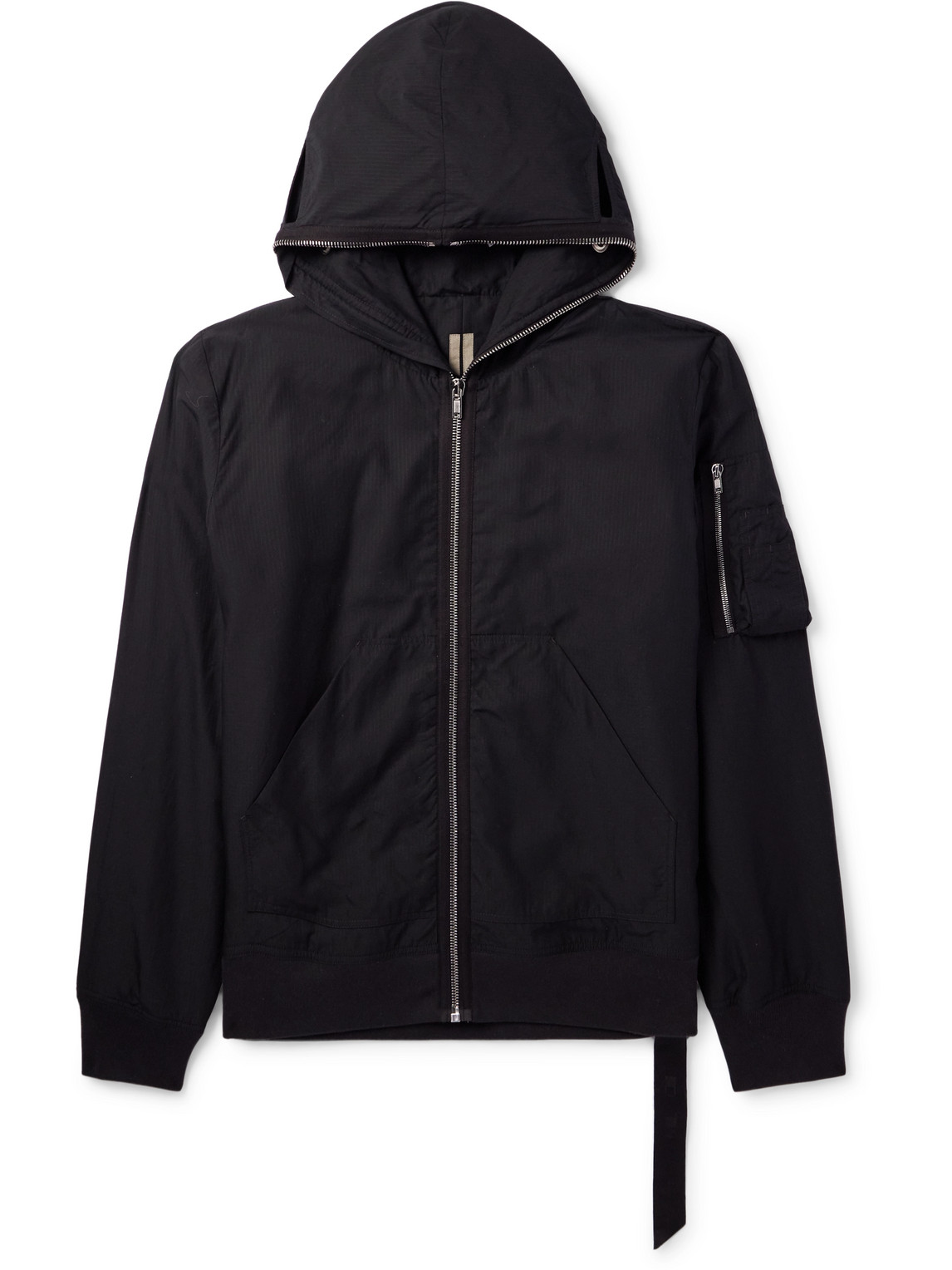 Rick Owens Drkshdw Padded Webbing-trimmed Tencel™ Lyocell-ripstop Hooded Bomber Jacket In Black