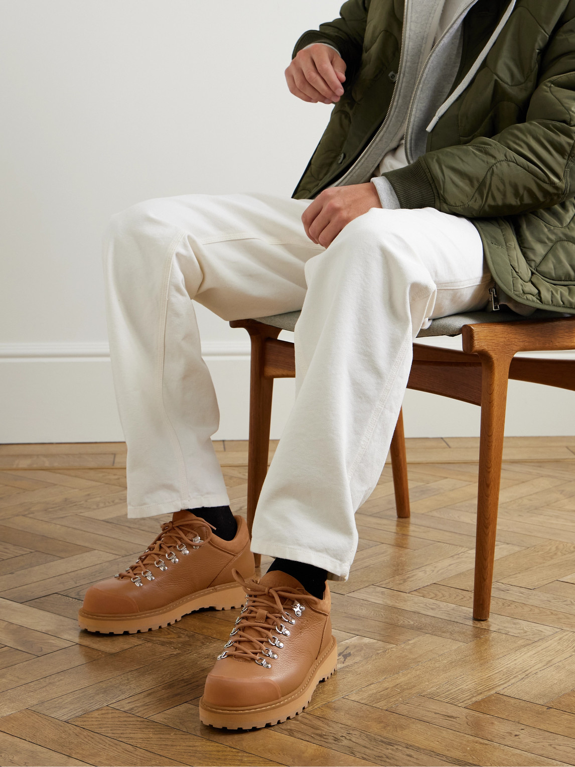 Diemme Cornaro Suede-trimmed Full-grain Leather Sneakers In Brown