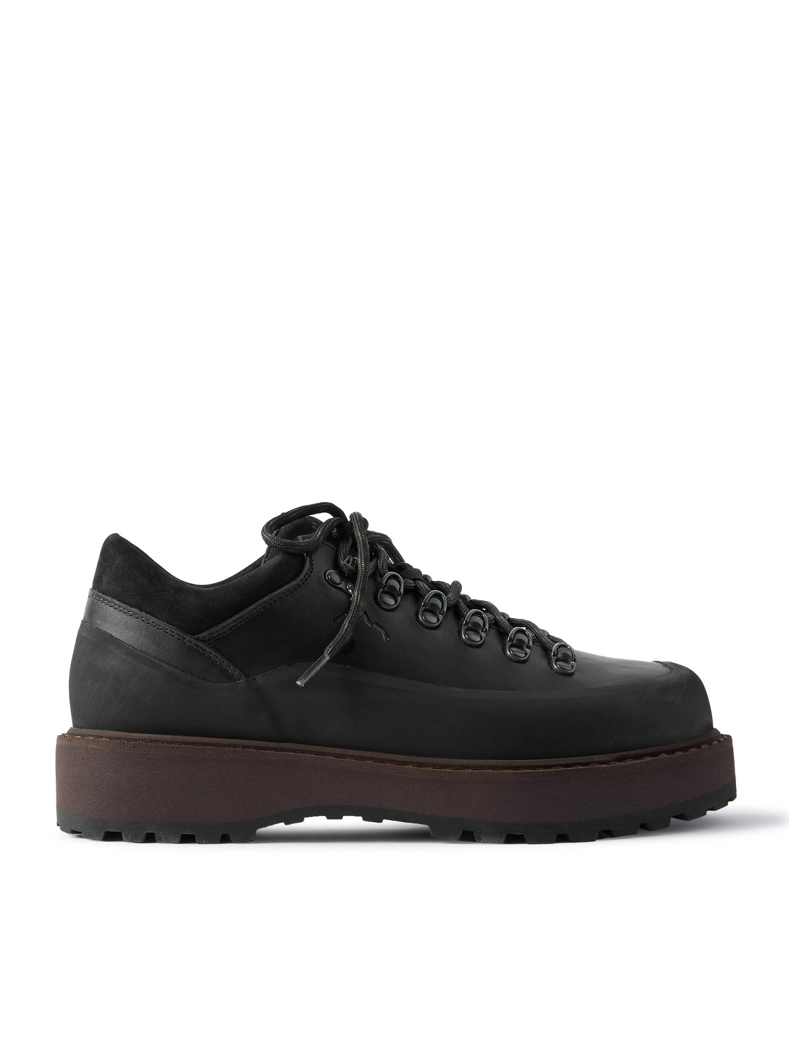 Diemme Cornaro Gomma Rubber And Suede-trimmed Full Grain-leather Trainers In Black