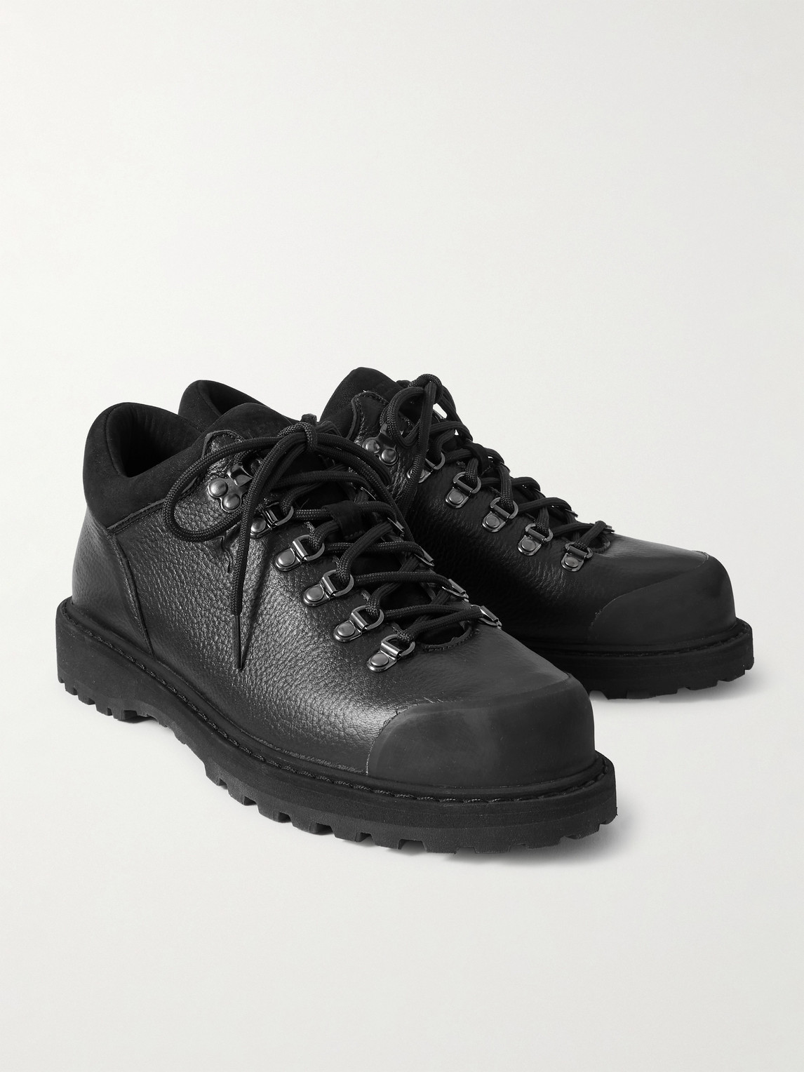 Diemme Cornaro Rubber And Suede-trimmed Full-grain Leather Sneakers In Black