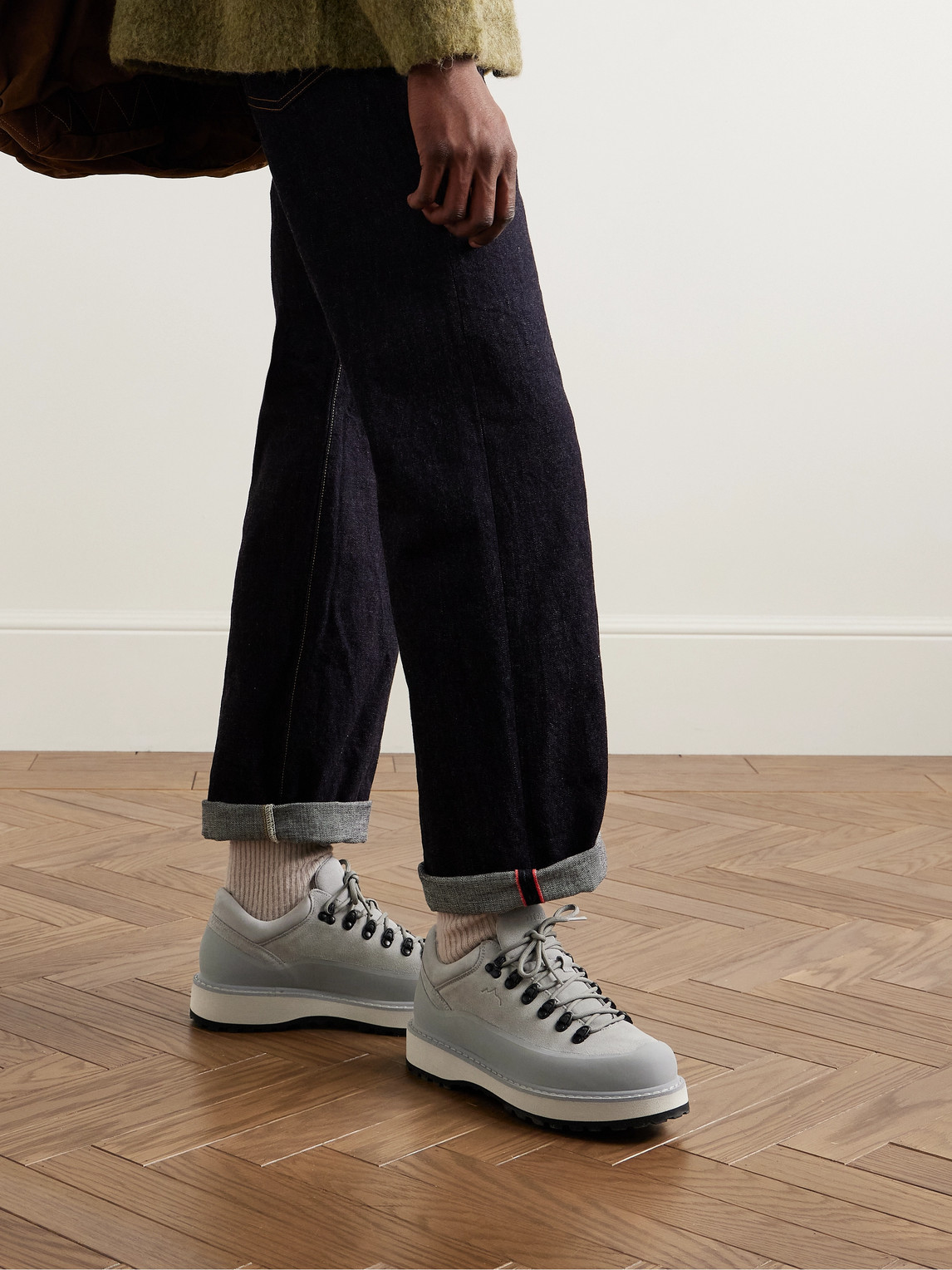 Diemme Cornaro Rubber And Nubuck-trimmed Suede Boots In Gray