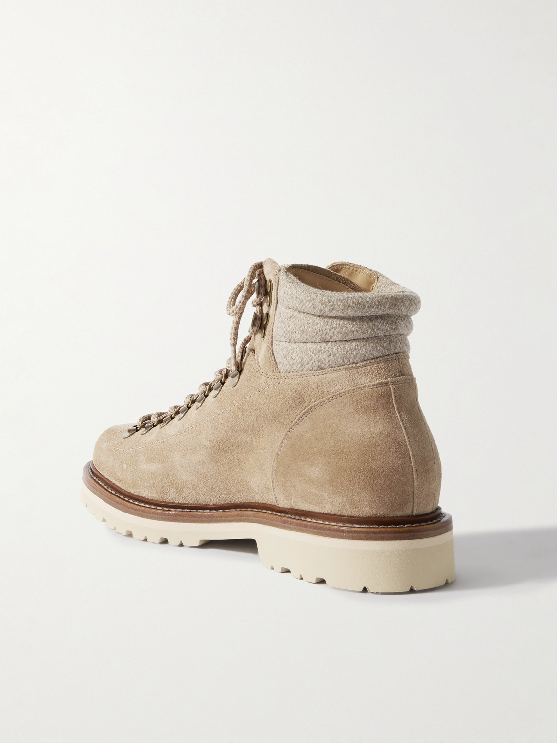 Brunello Cucinelli Flannel-trimmed Suede Boots In Neutrals