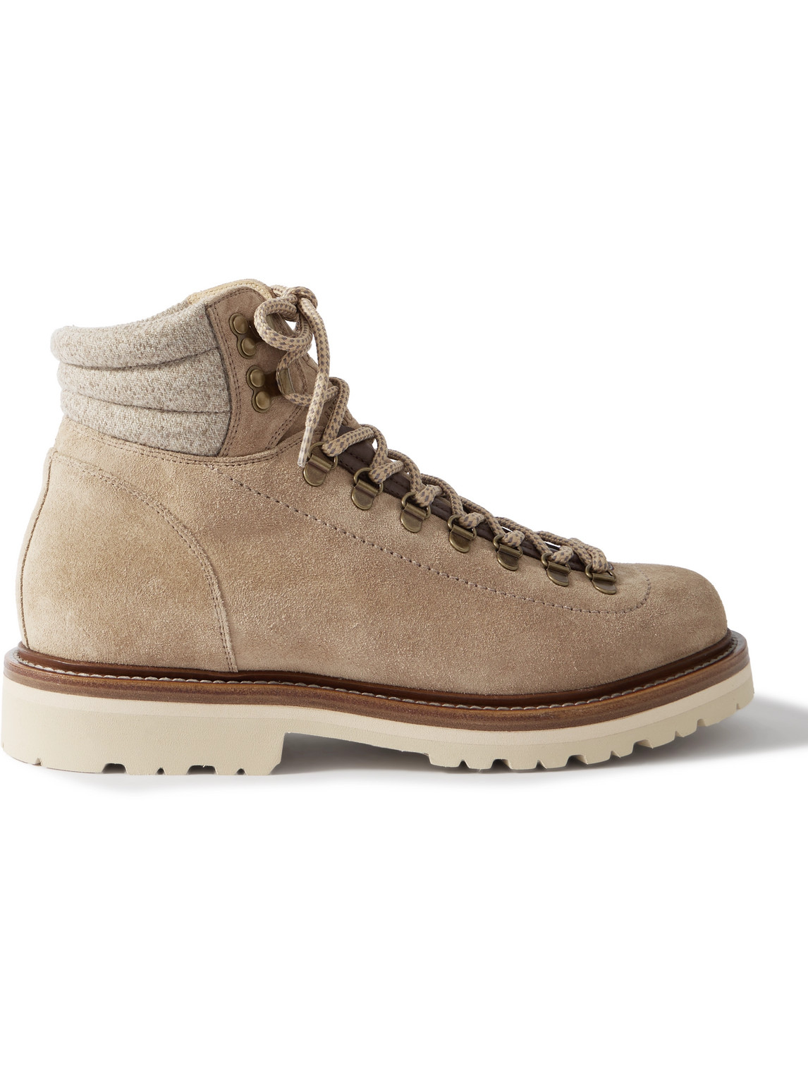 Brunello Cucinelli Flannel-trimmed Suede Boots In Neutrals