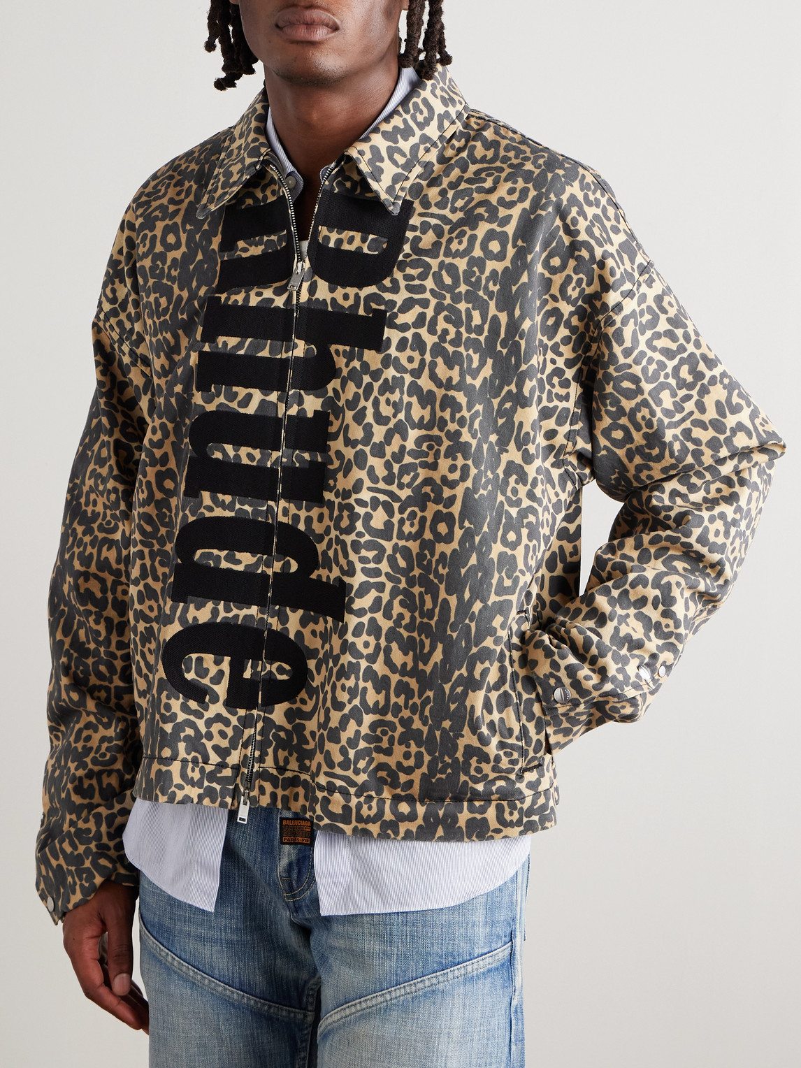 Rhude Logo-appliquéd Leopard-print Cotton-twill Bomber Jacket In Gold