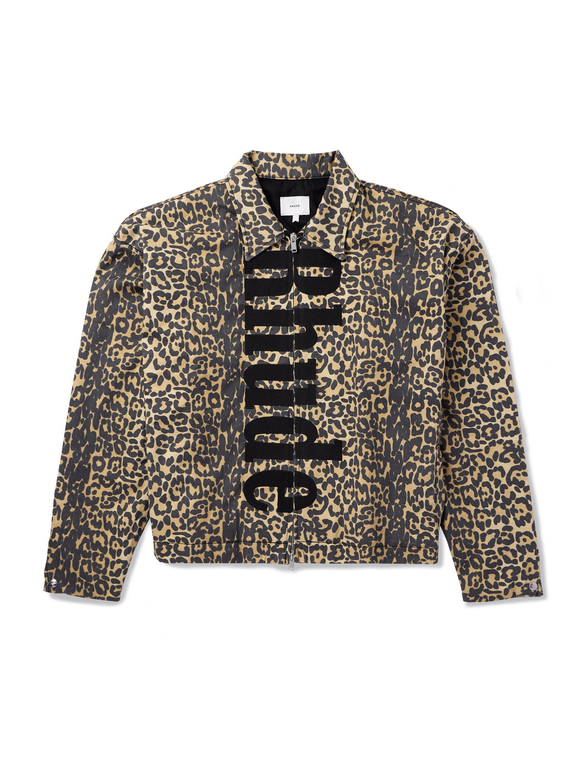 Rhude Logo-appliquéd Leopard-print Cotton-twill Bomber Jacket In Gold