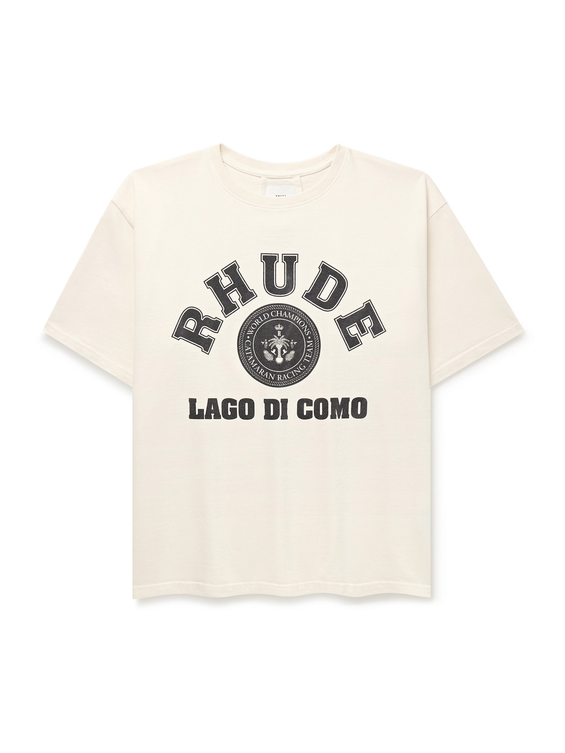 Rhude Como 1907 Lago Di Como Logo-print Cotton-jersey T-shirt In Neutrals