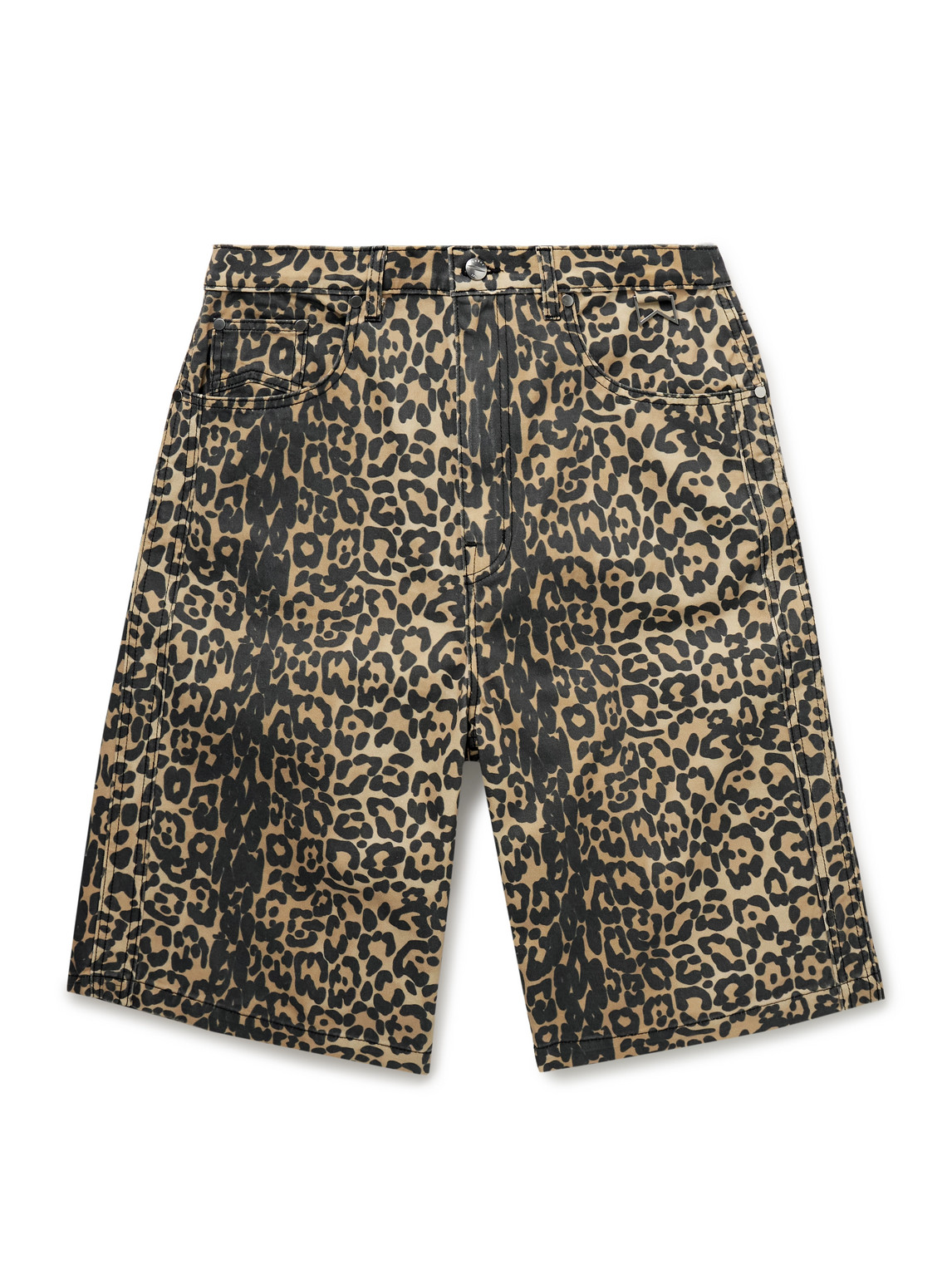 Rhude Wide-leg Leopard-print Denim Shorts
