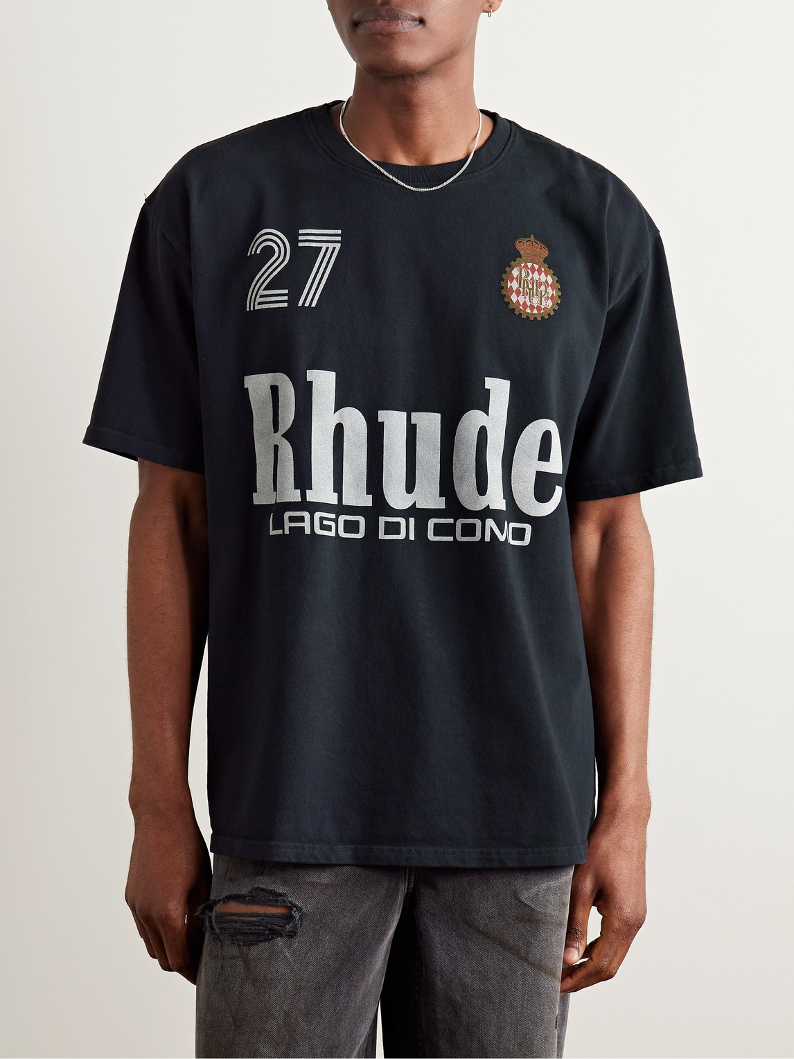 Rhude - Racing Crest Logo-Print Cotton-Jersey T-Shirt