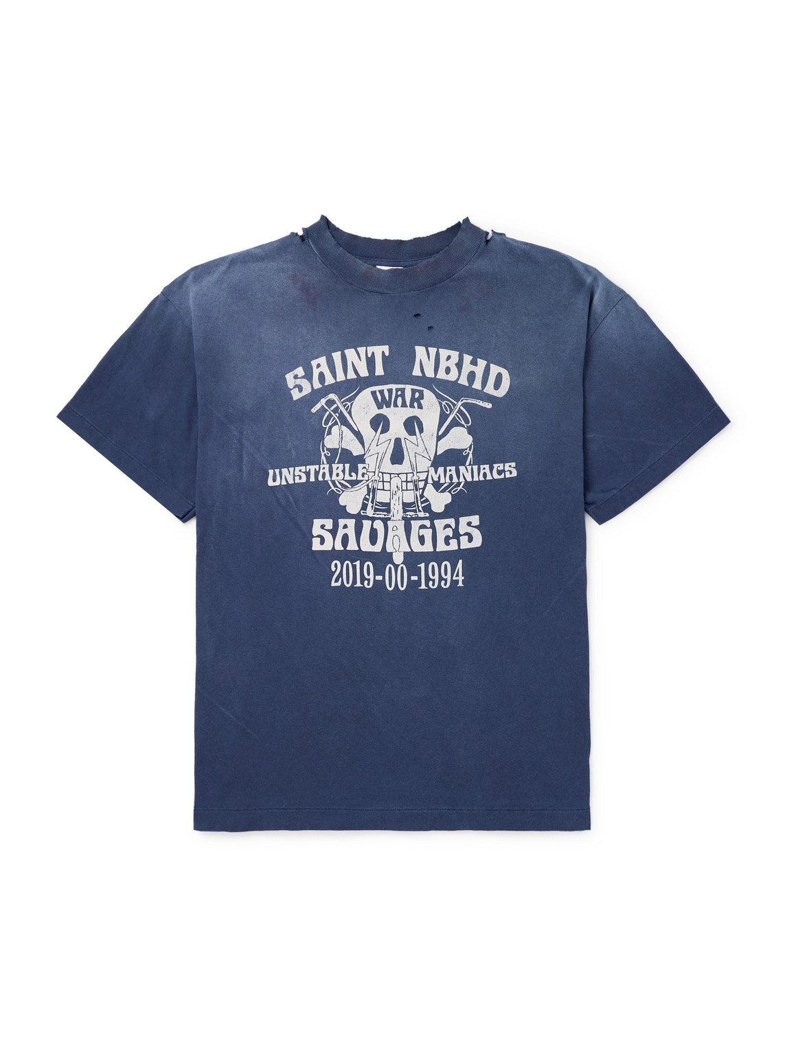 Neighborhood Distressed Logo-Print Cotton-Jersey T-Shirt