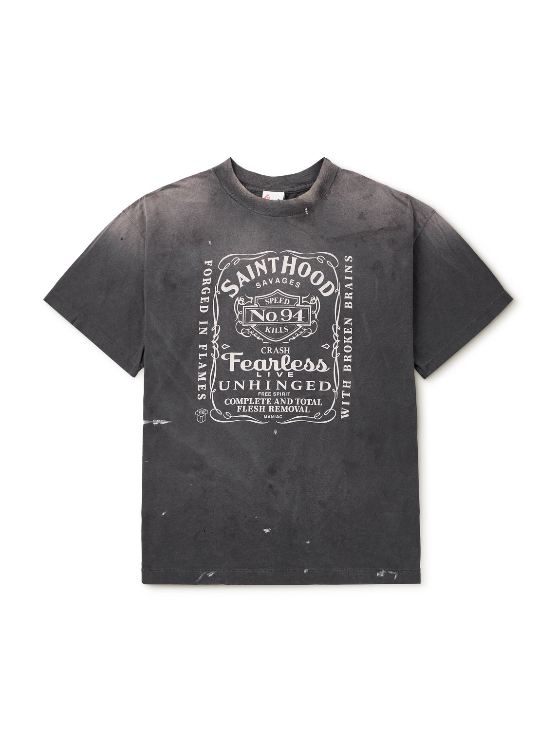 Neighborhood Printed Distressed Cotton-Jersey T-Shirt