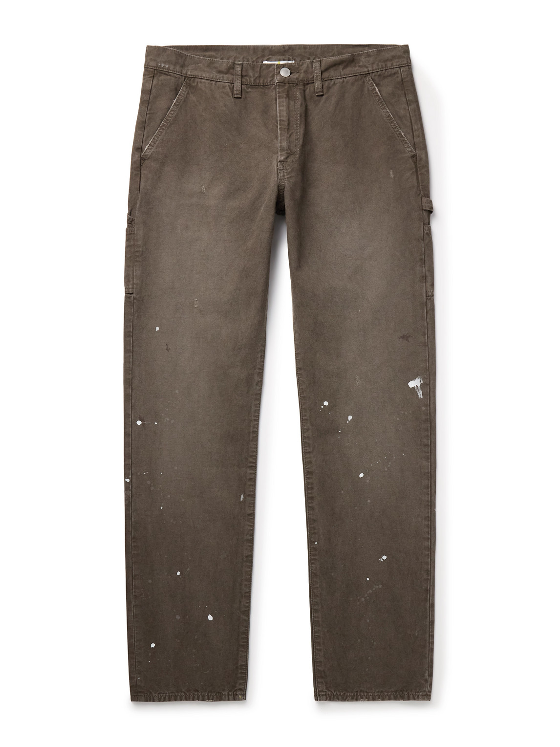 John Elliott Straight-leg Distressed Paint-splattered Cotton-canvas Trousers In Brown