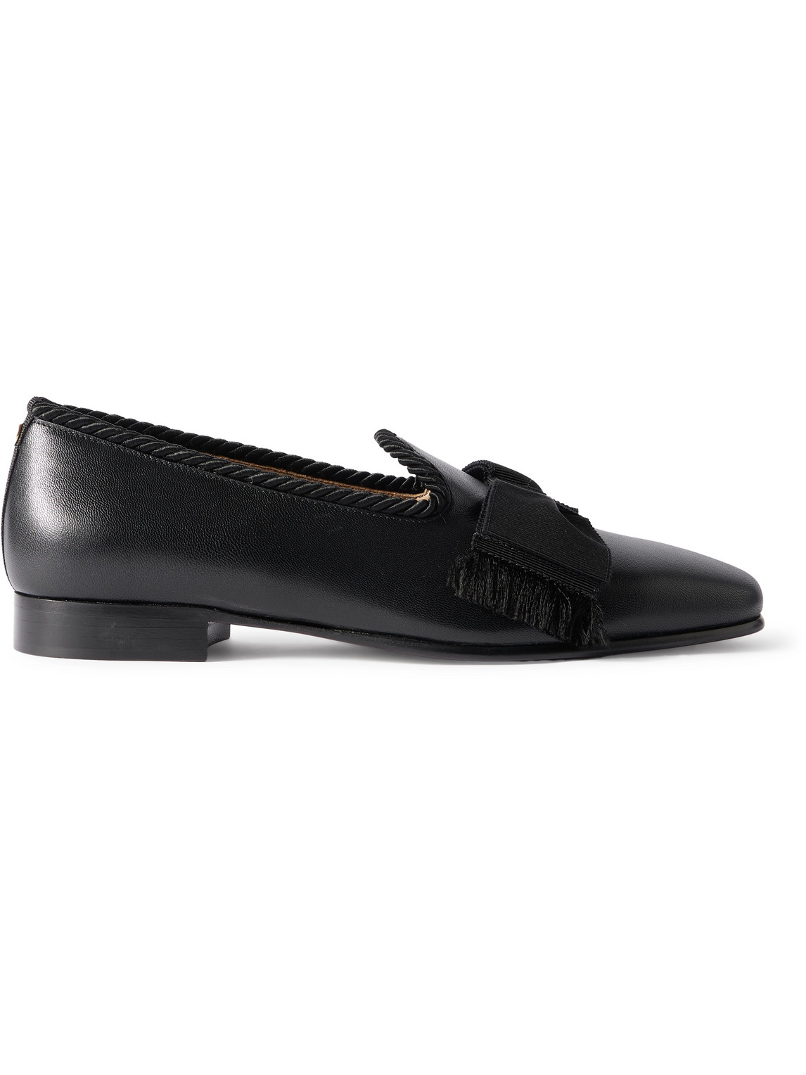 Valentino Garavani Bowow Frayed Grosgrain-trimmed Leather Loafers In Black