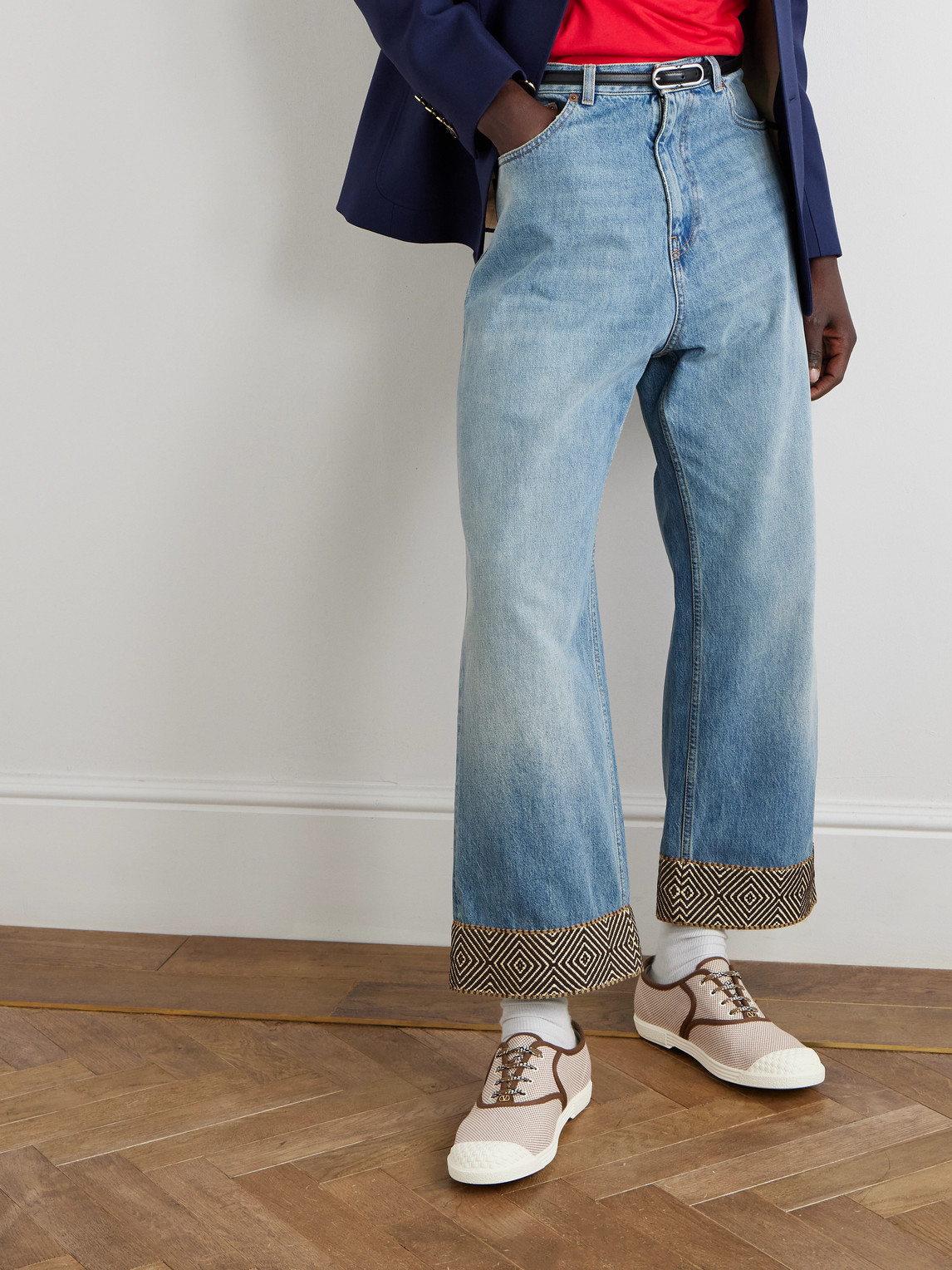 Valentino Bay By Bay Webbing-trimmed Checked Canvas Sneakers In Unknown