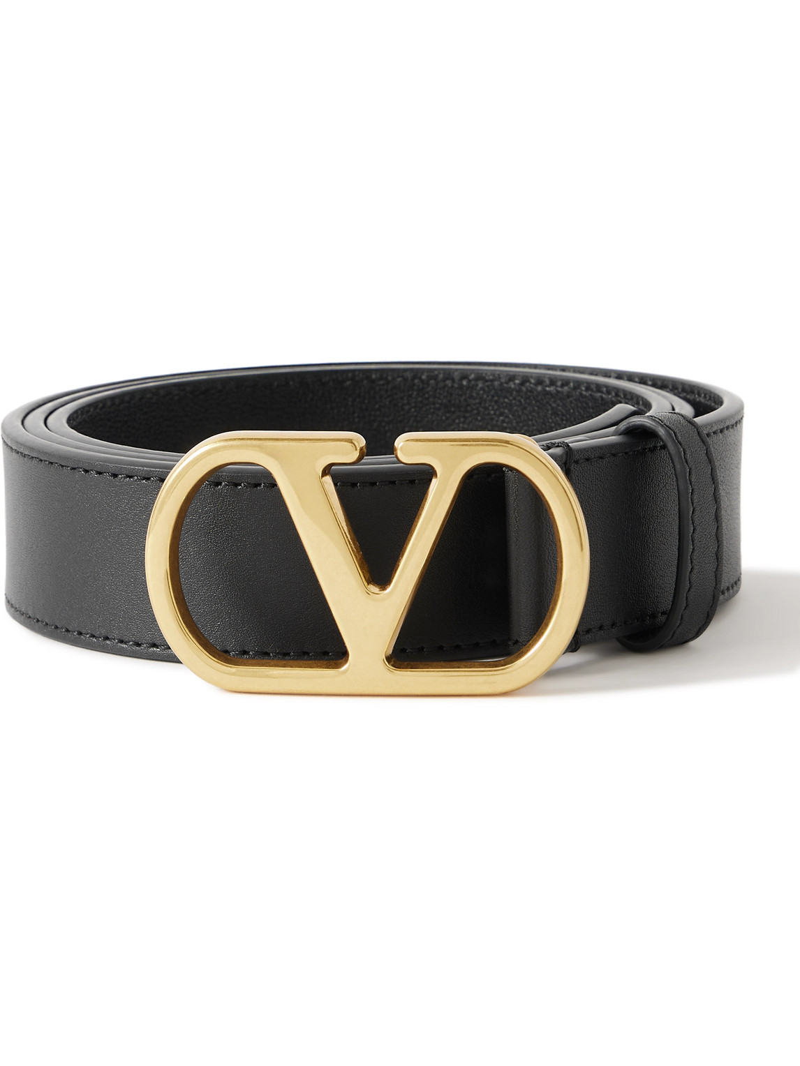 Valentino Garavani Vlogo Leather Belt In Black