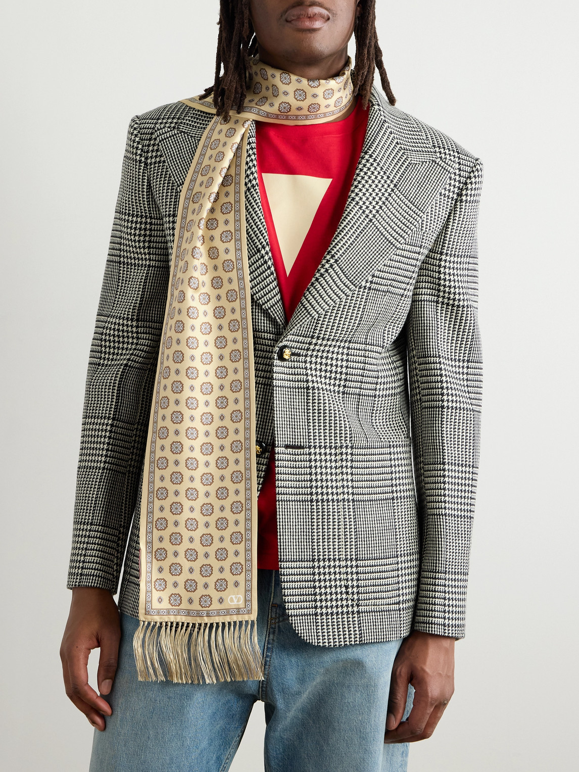 Valentino Tasselled Printed Silk-twill Scarf In Unknown