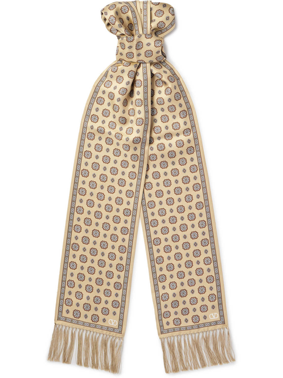 Valentino Tasselled Printed Silk-twill Scarf In Neutral