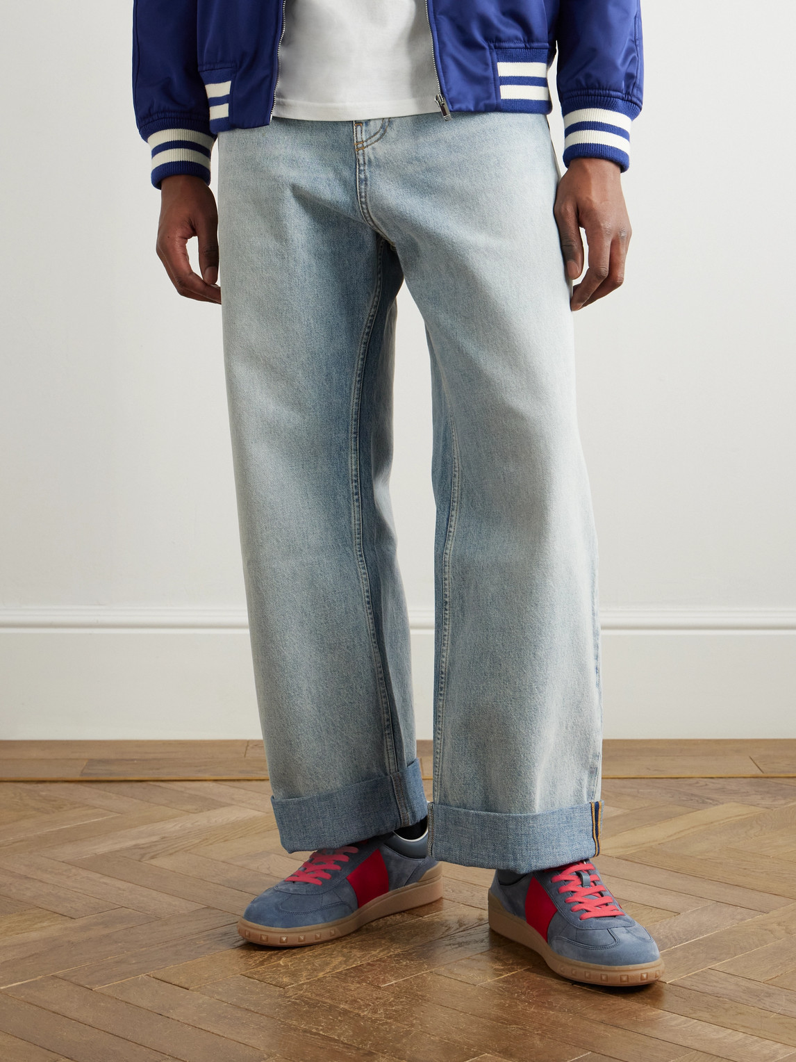 Valentino Garavani Men Upvillage Low Top Sneaker In Split Leather And Calfskin Nappa Leather In Gray
