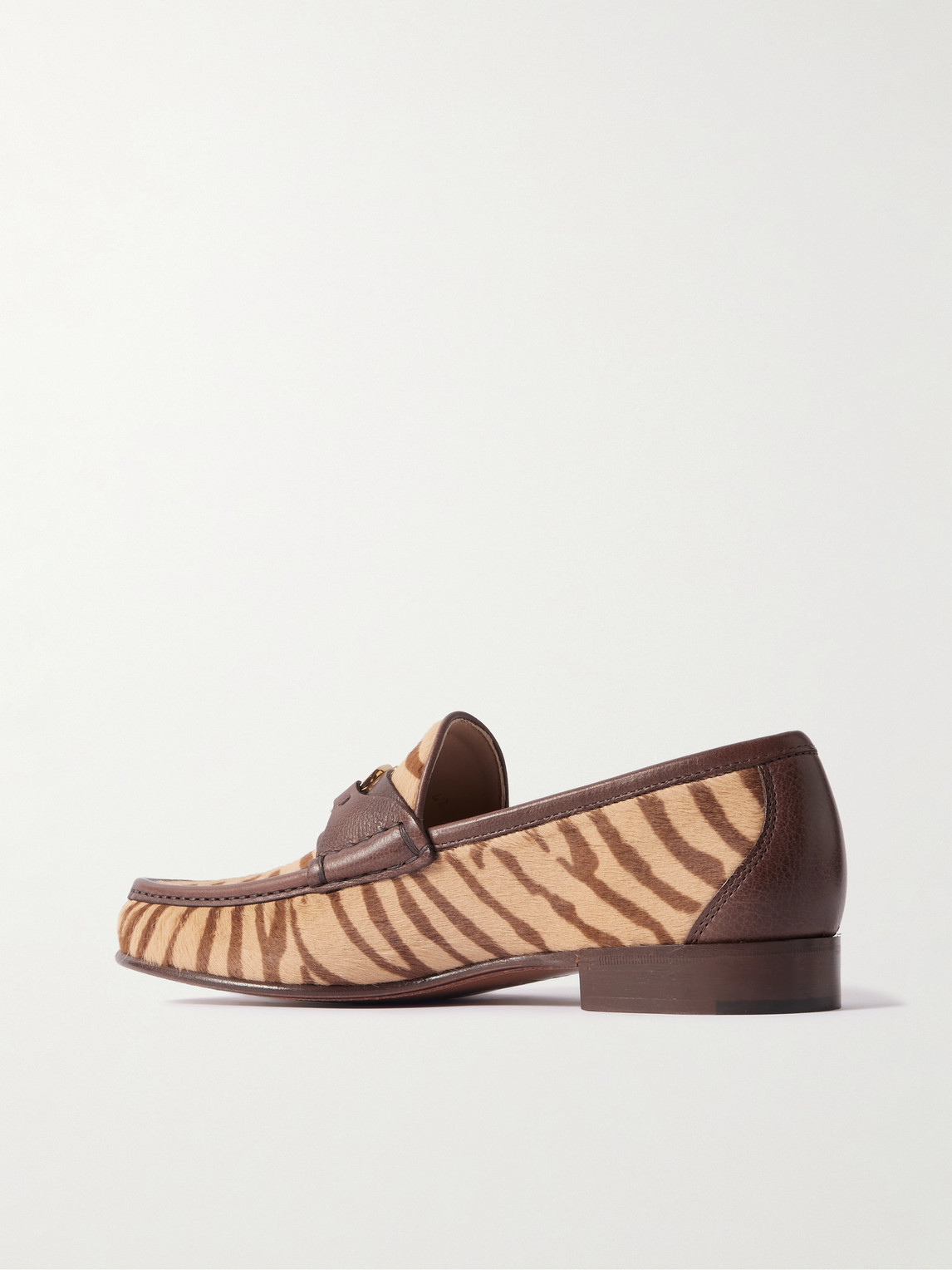 Valentino Logo-embellished Leather-trimmed Tiger-print Calf Hair Loafers In Brown