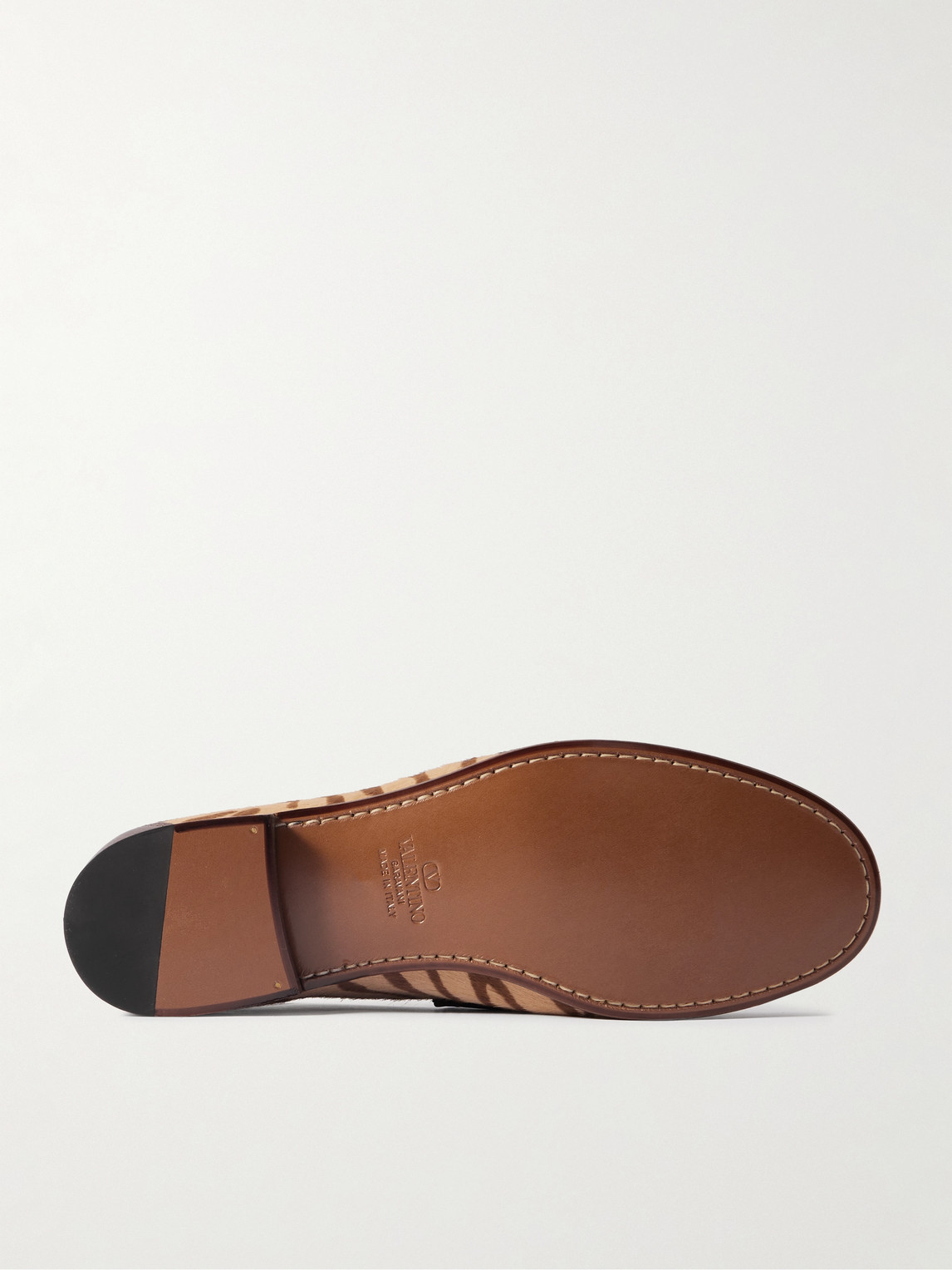 Valentino Logo-embellished Leather-trimmed Tiger-print Calf Hair Loafers In Brown