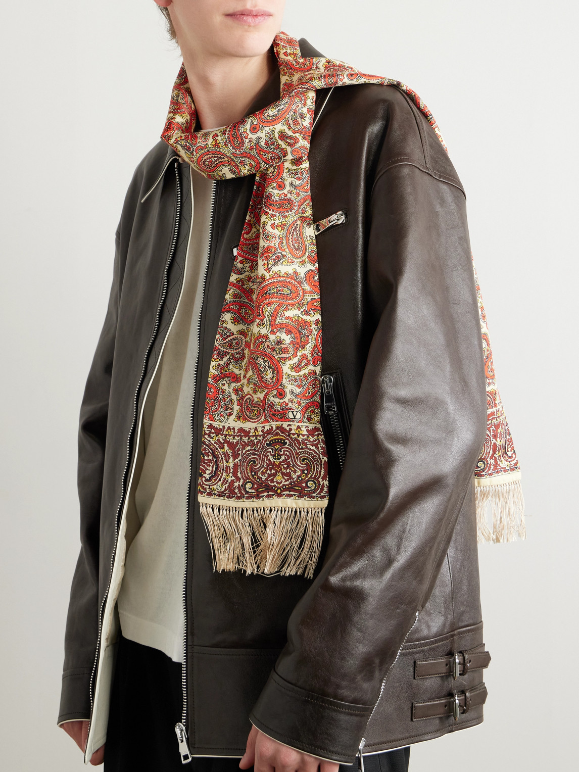 Valentino Fringed Paisley-print Silk-twill Scarf In Red