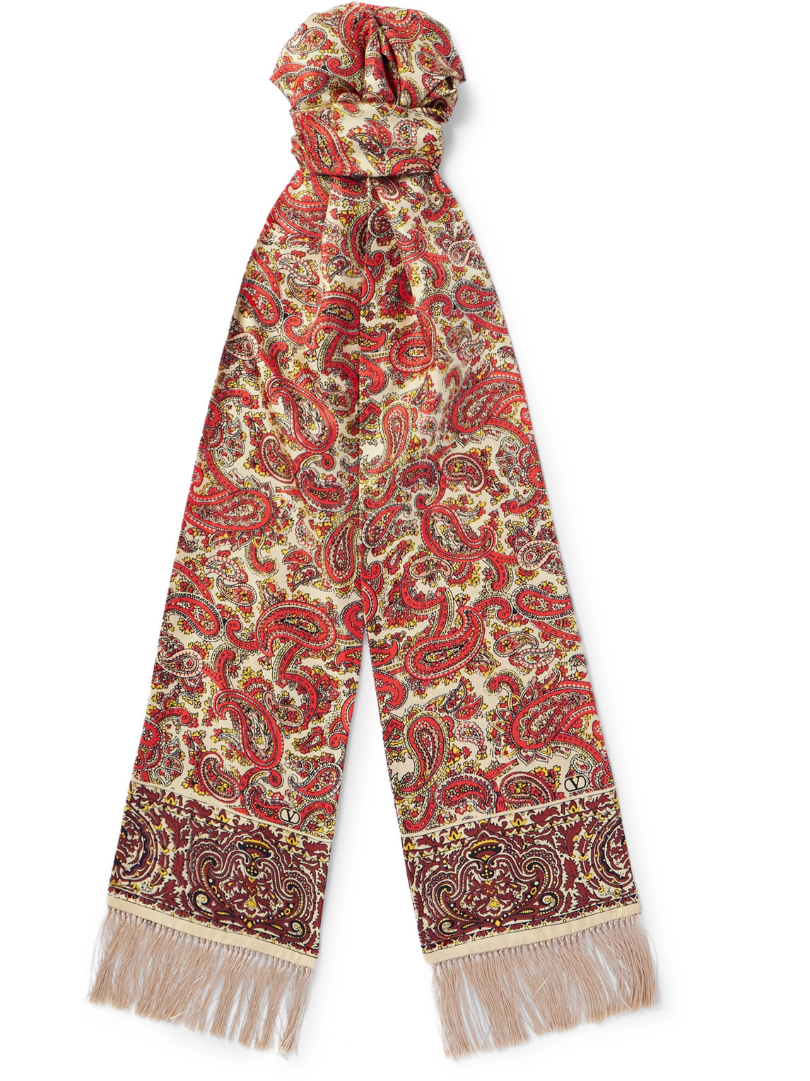 Valentino Fringed Paisley-print Silk-twill Scarf In Red