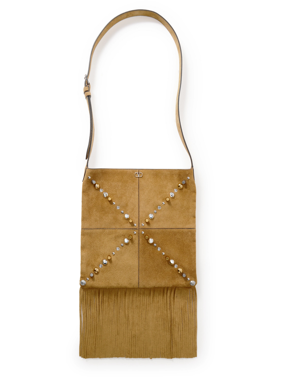 Fringed Studded Suede Shoulder Bag