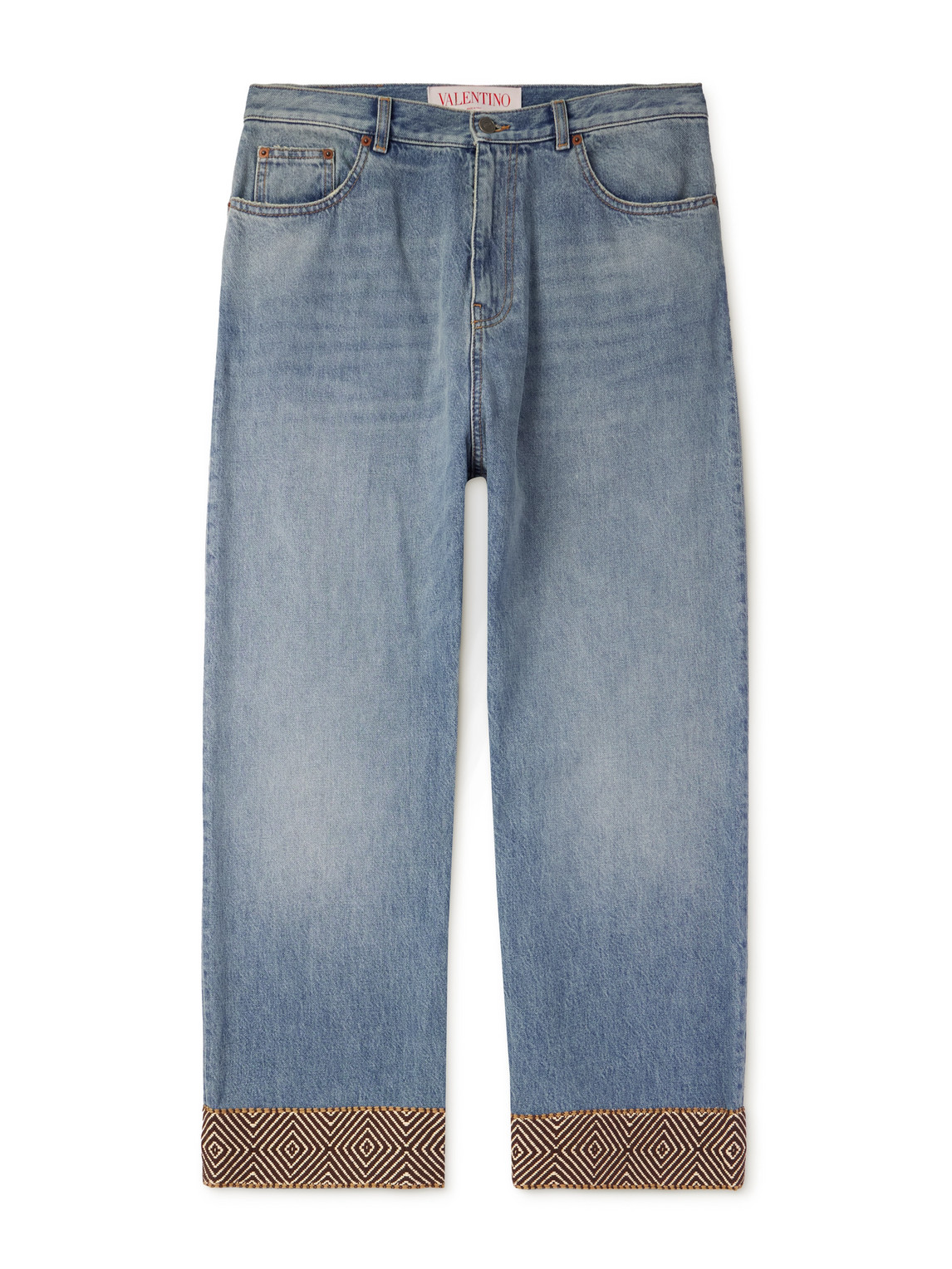 Straight-Leg Cropped Logo-Appliquéd Jacquard-Trimmed Jeans
