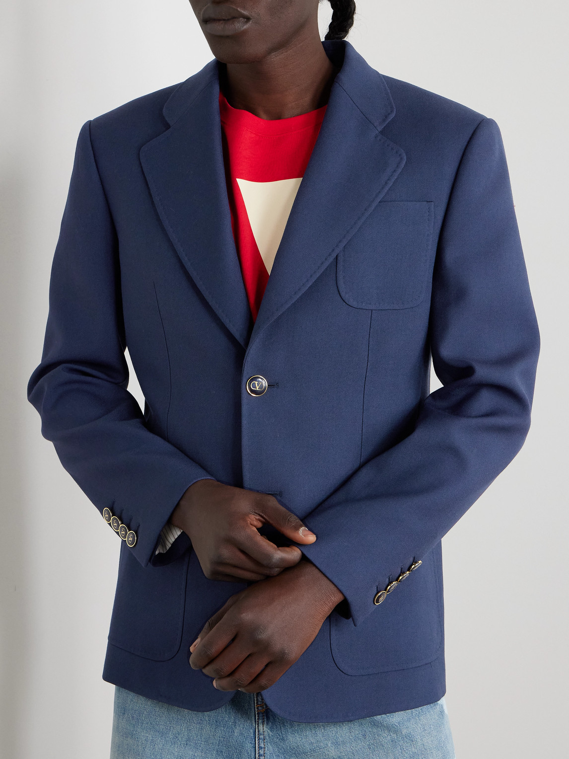 Valentino Slim Fit Wool Gabardine Jacket In Blue
