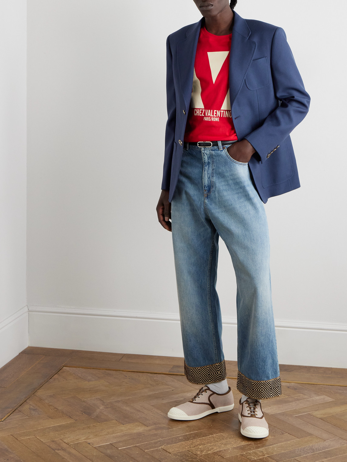 Valentino Slim Fit Wool Gabardine Jacket In Blue