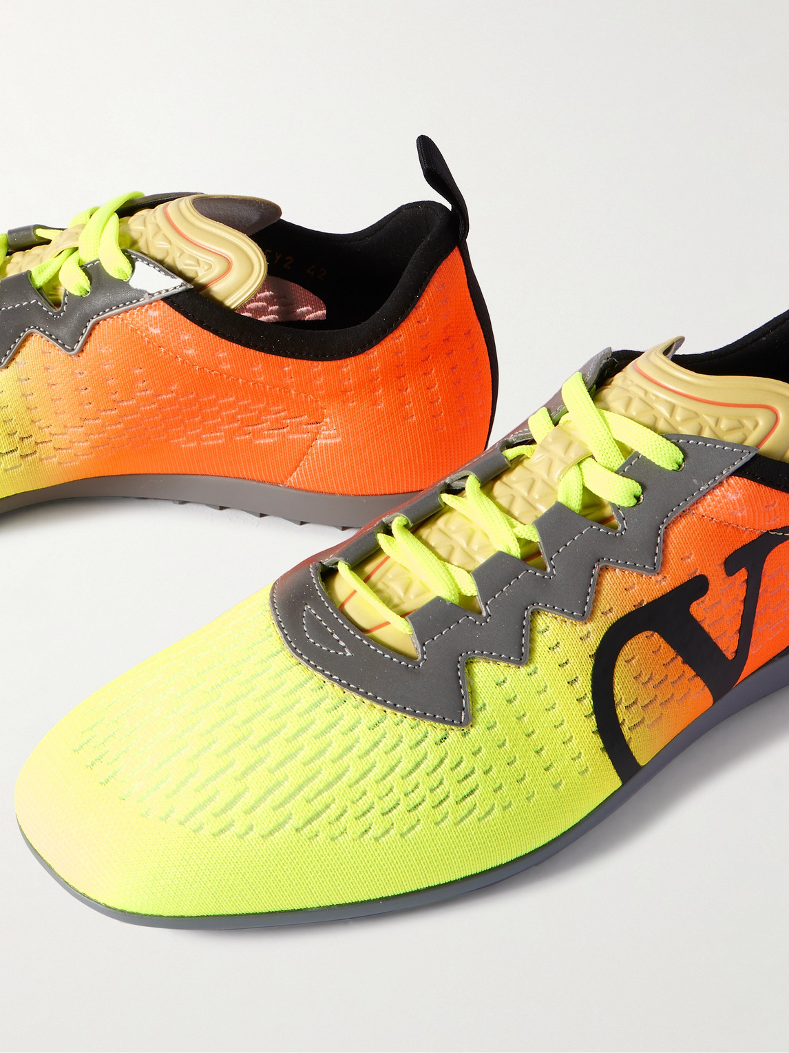 Valentino Lime Green And Fluorescent Orange Sporty Sneakers In Cotton And Pu Bold Design In Yellow