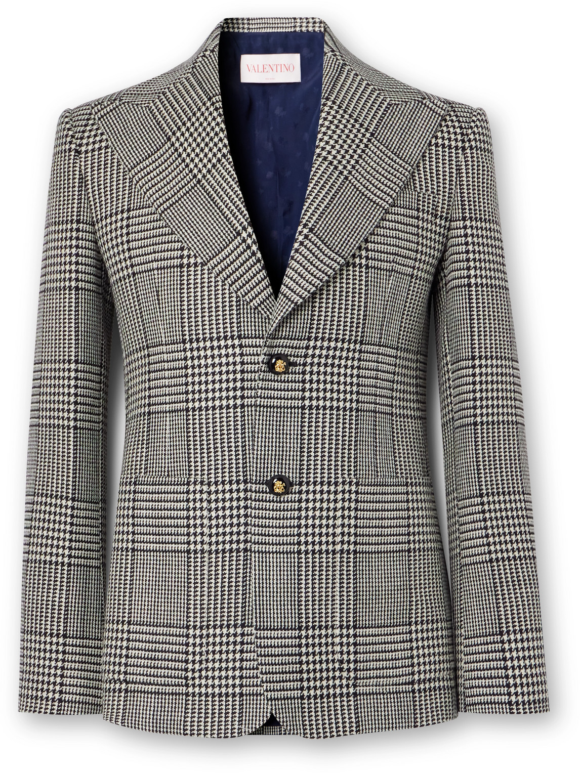 Valentino Prince Of Wales Checked Wool Suit Jacket In Gray