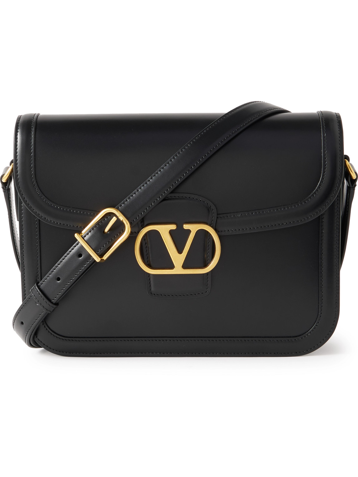 Valentino Garavani Vlogo Leather Shoulder Bag In Black