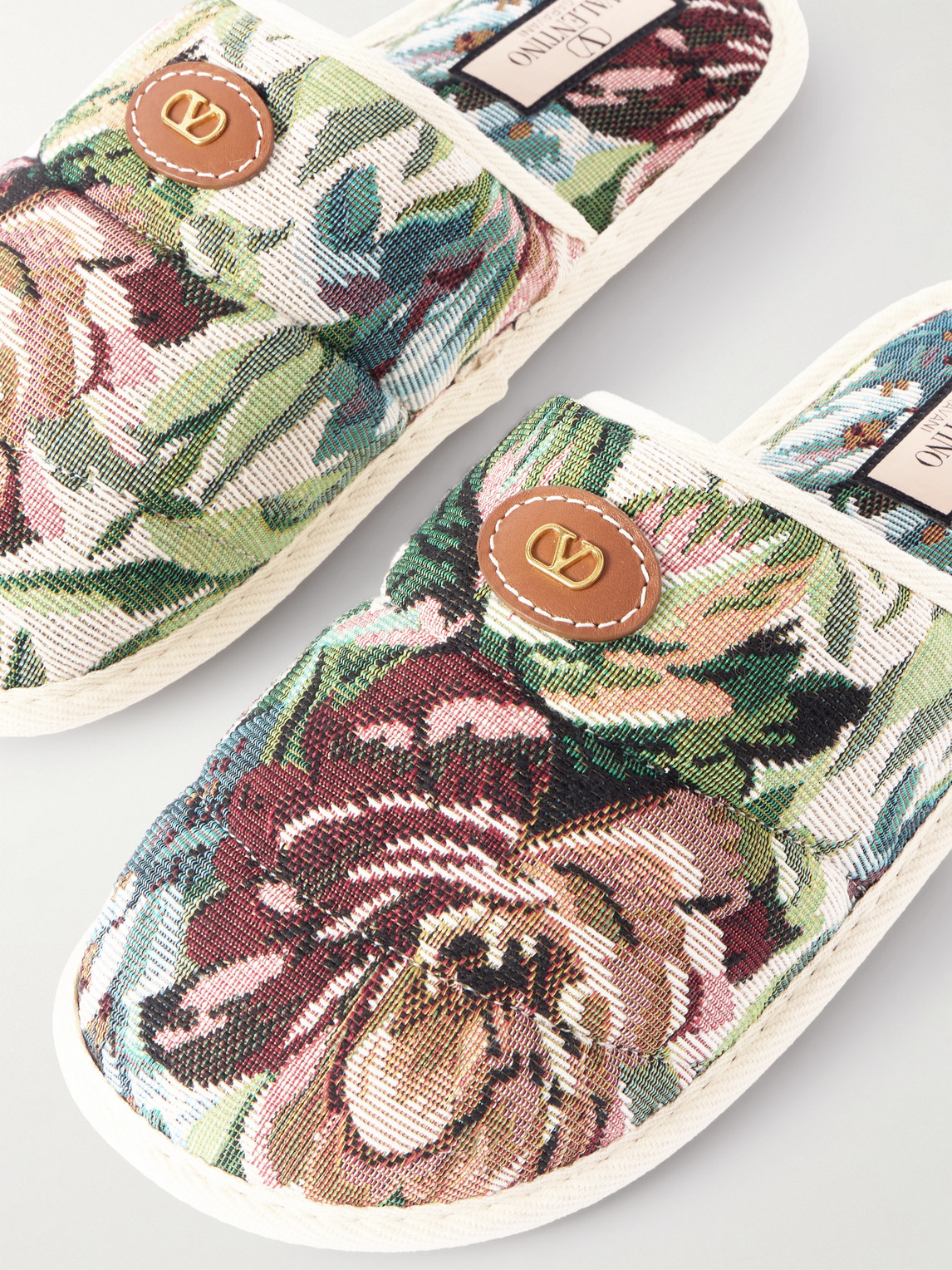 Valentino Logo-embellished Jacquard Slippers In Neutrals