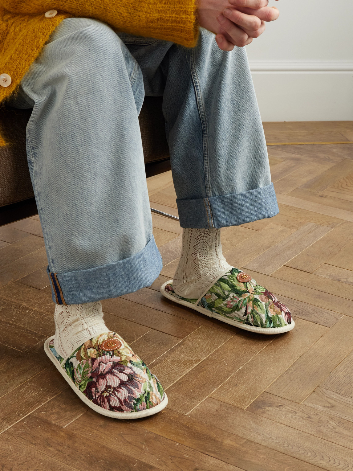 Valentino Logo-embellished Jacquard Slippers In Neutrals