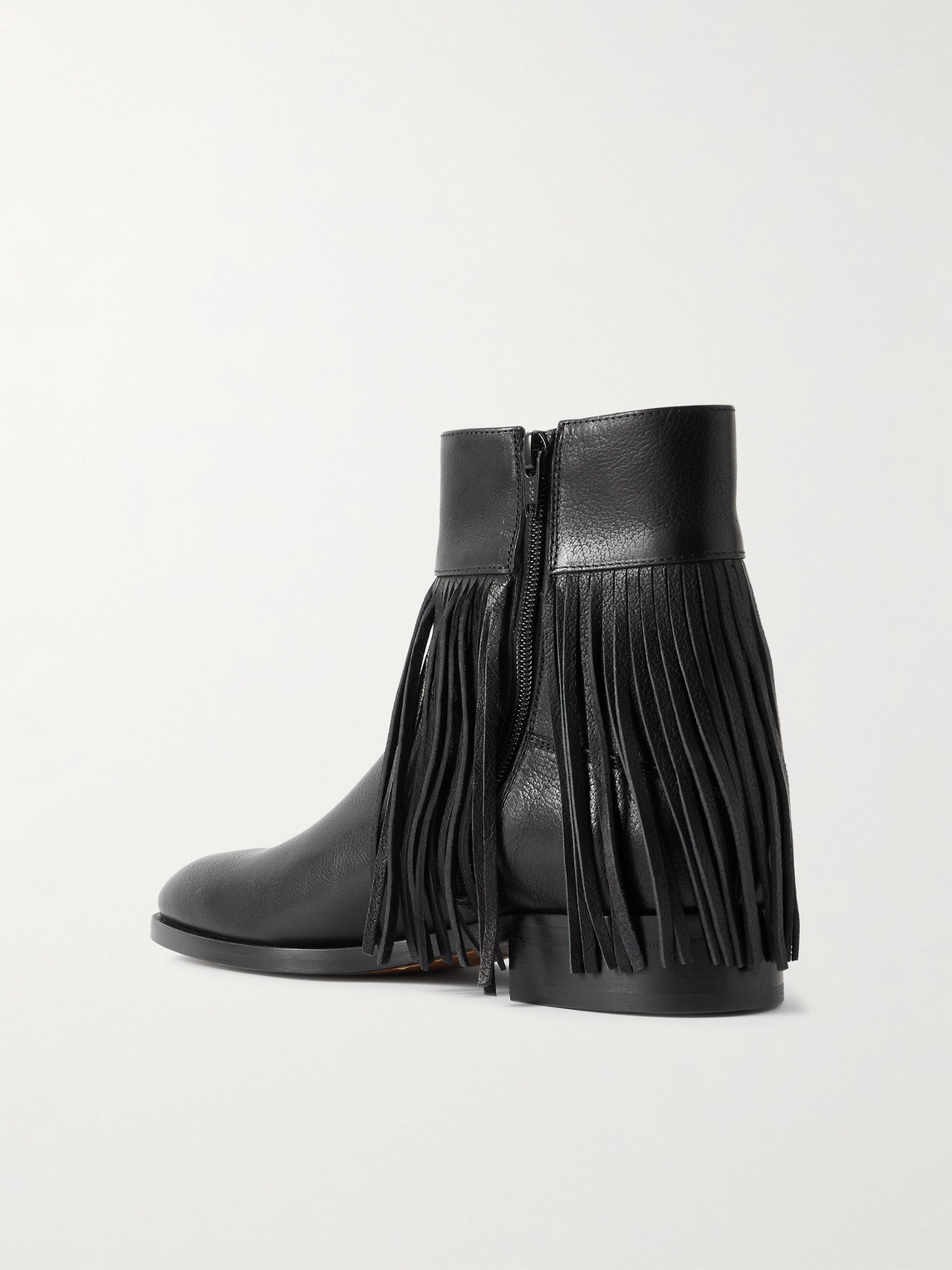 Valentino Logo-embellished Fringed Full-grain Leather Chelsea Boots In Black